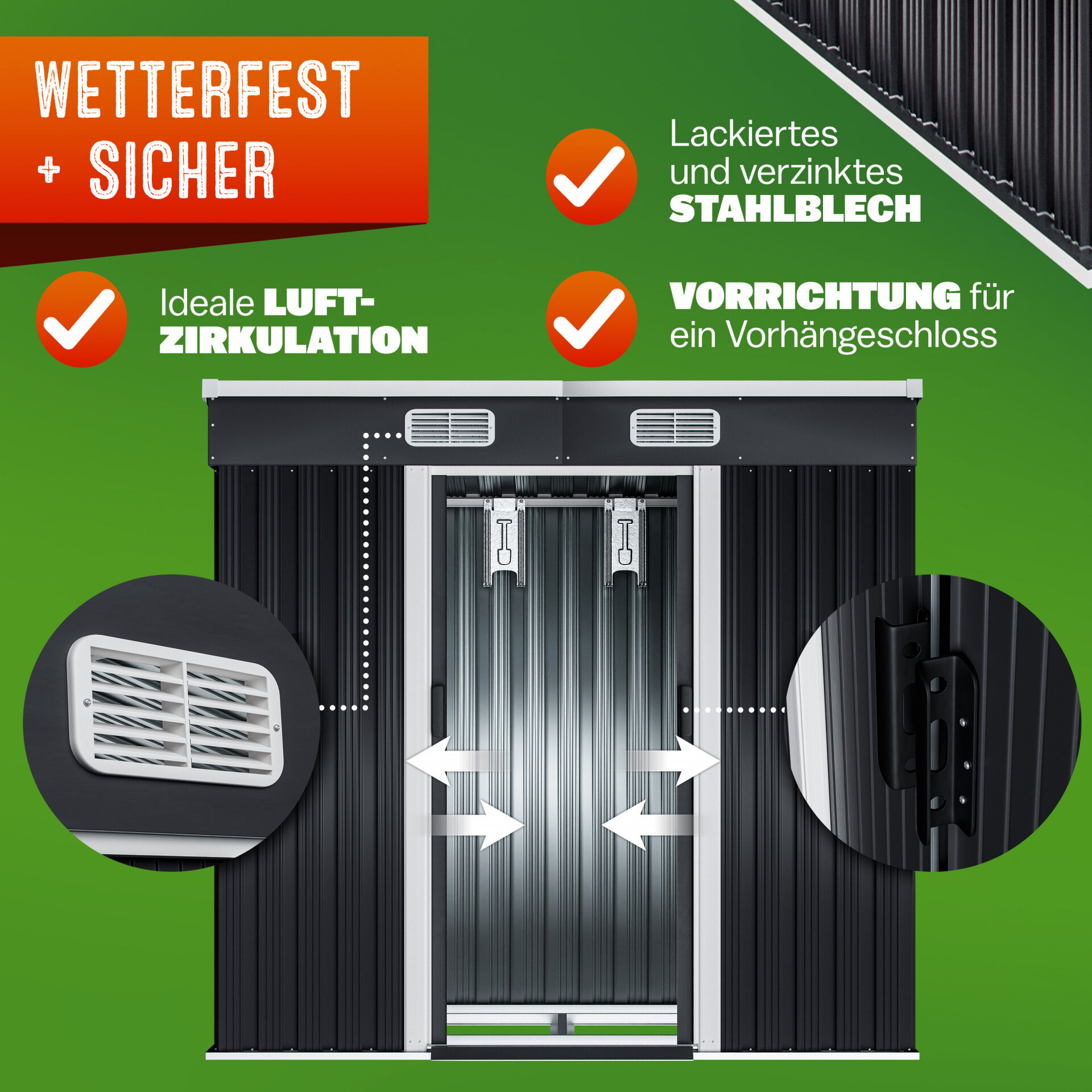 Geräteschuppen Anthrazit 196x122x182cm Platz für Räder Schiebetür