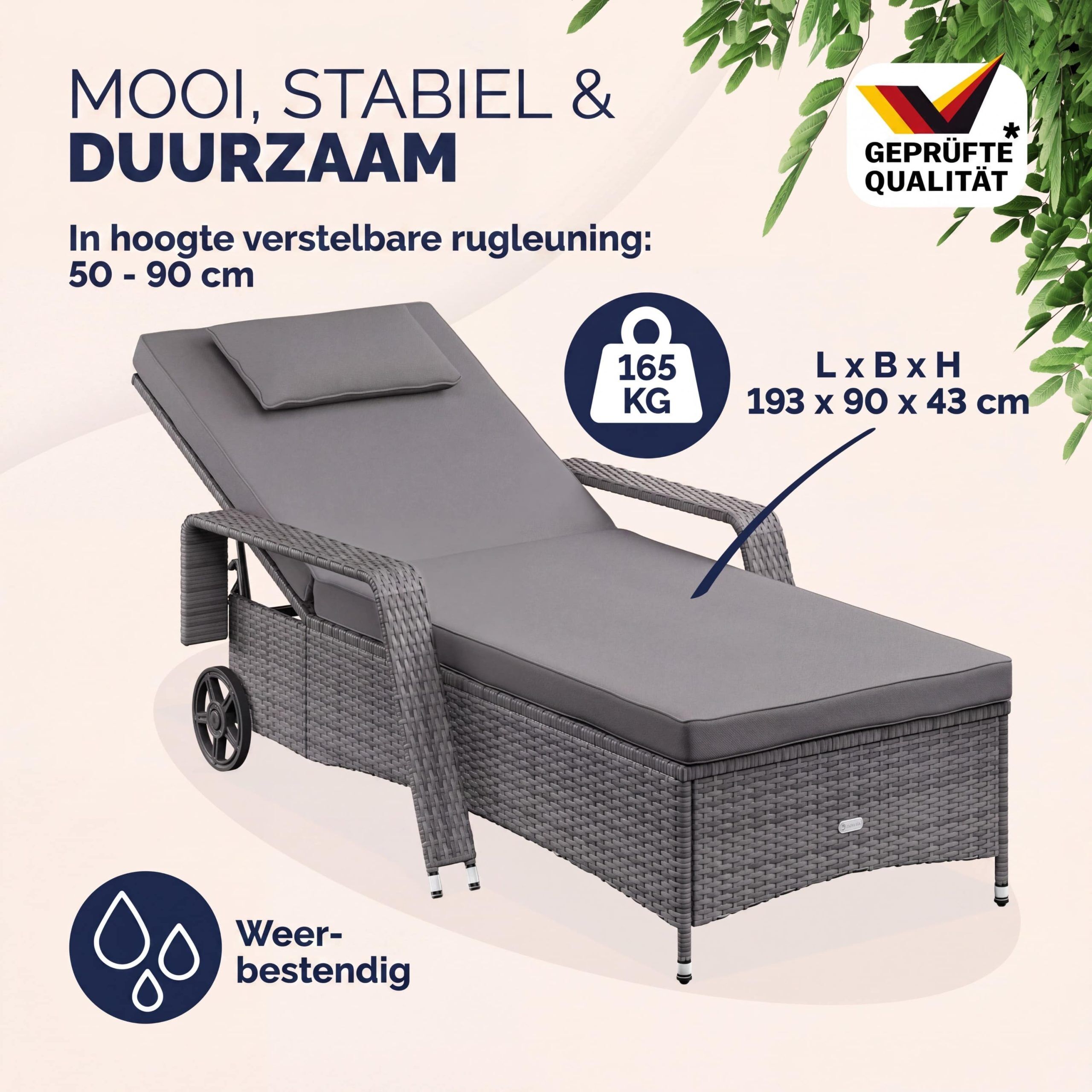 Polyrattan Gartenliege Grau/Anthrazit 193x90x43cm