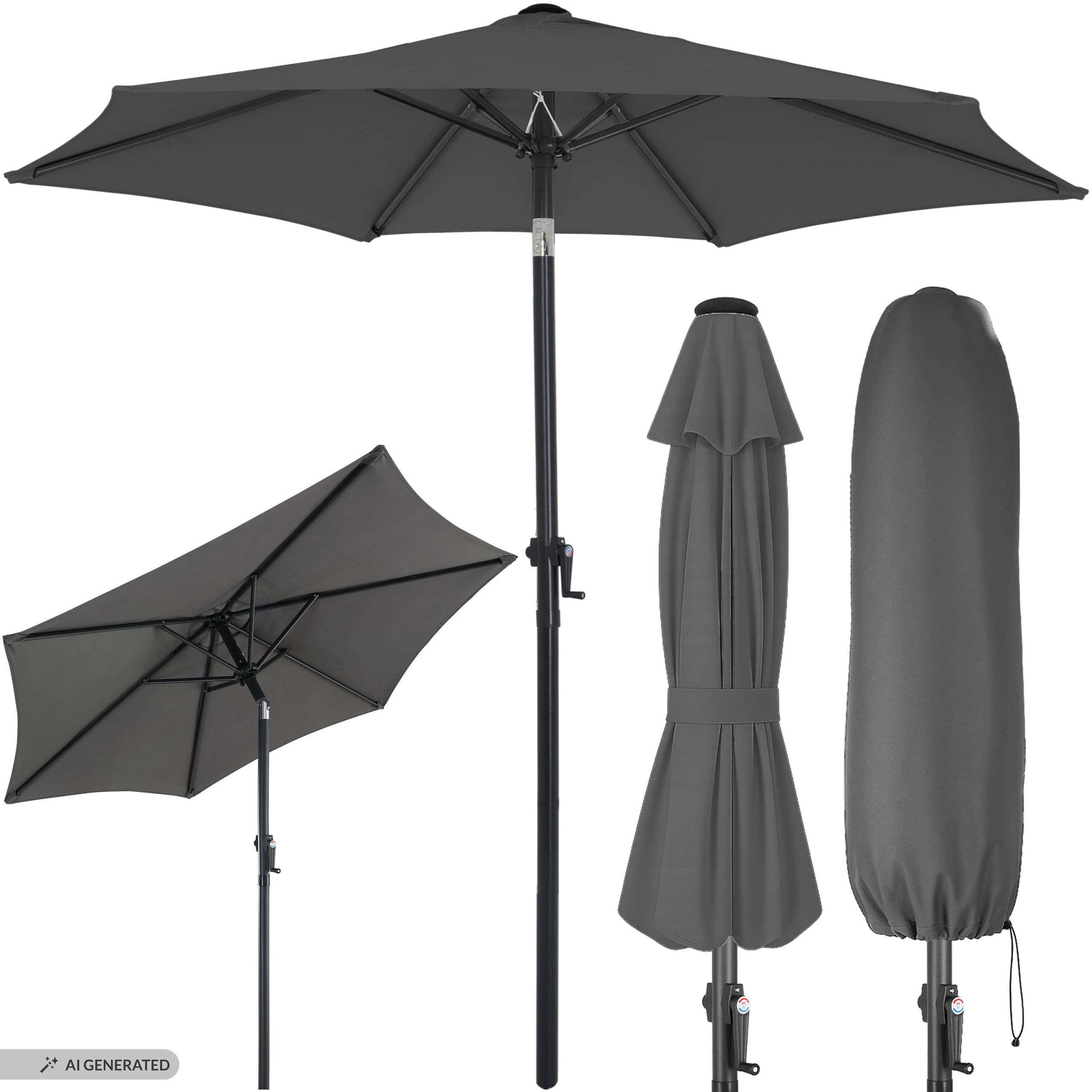 Sonnenschirm Fiji Anthrazit Ø200cm UV-Schutz 80+ mit Kurbel