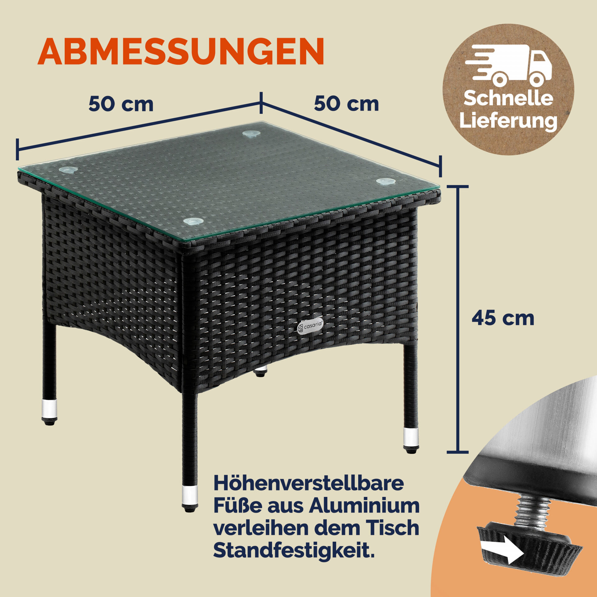 Polyrattan Beistelltisch Schwarz 50x50x45cm