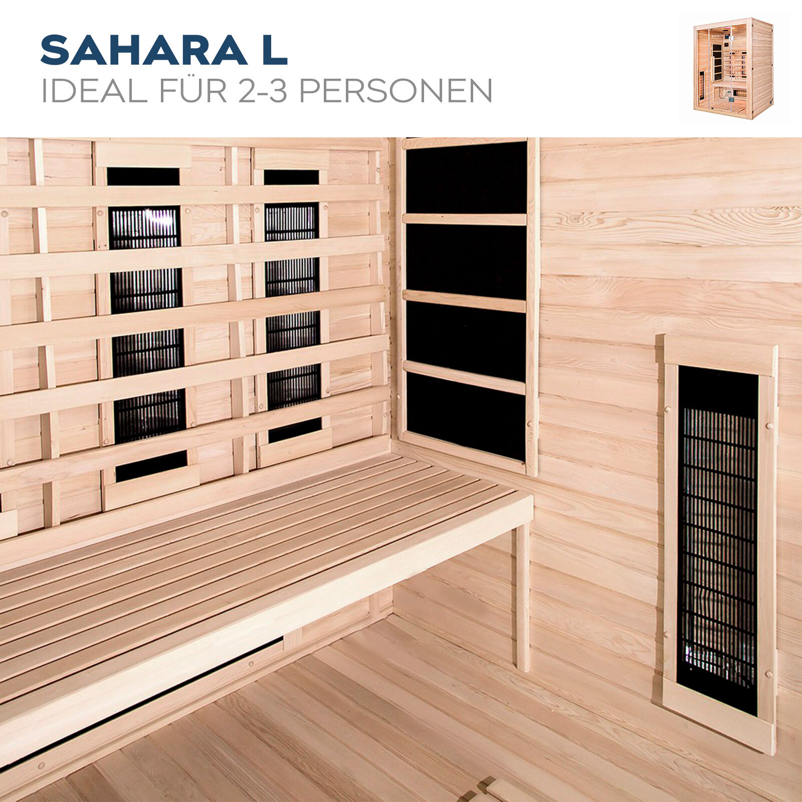 Infrarotkabine mit Vollspektrumstrahler SAHARA L - 150 x 120 cm für 3 Personen