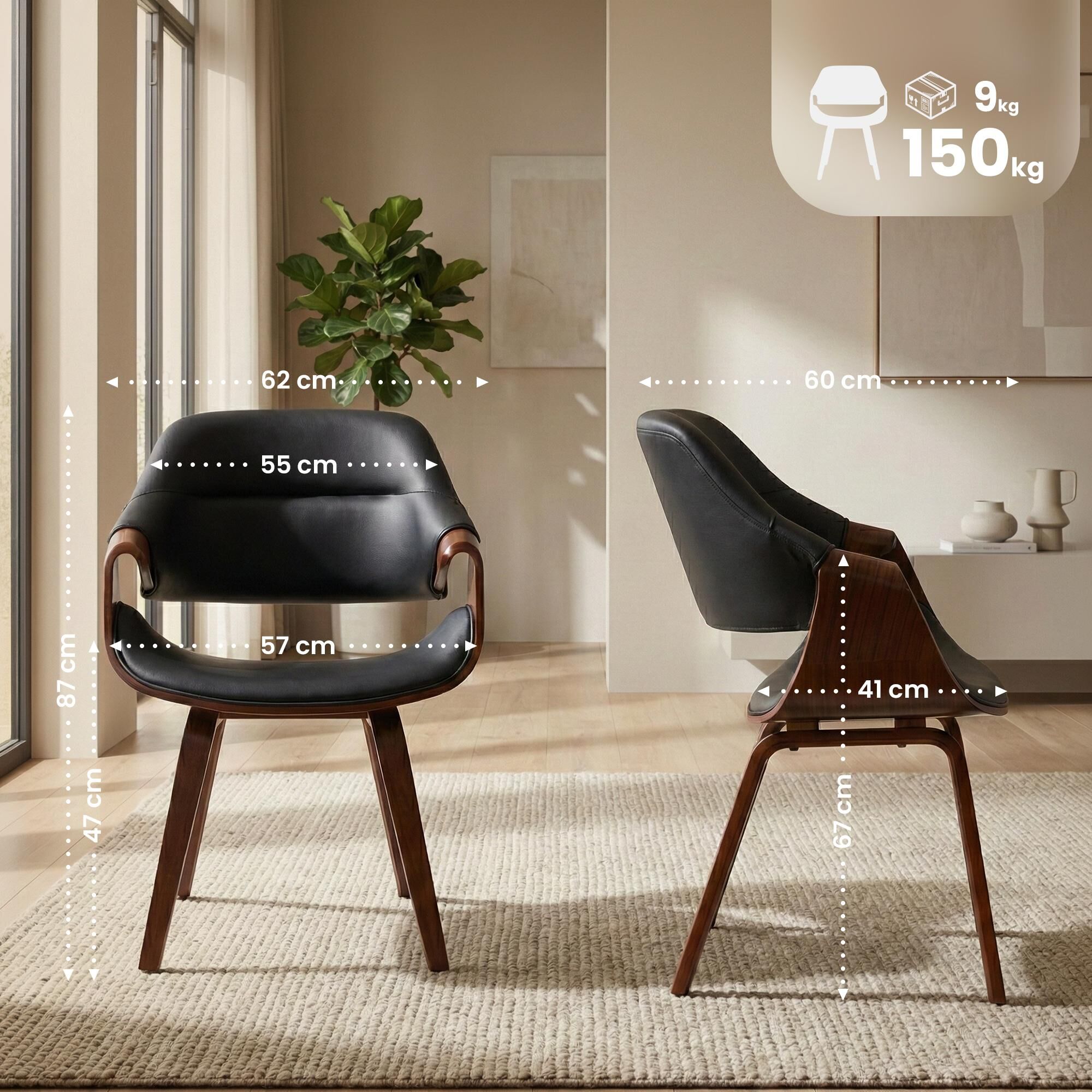 Esszimmerstuhl Maira Kunstleder, walnuss/schwarz