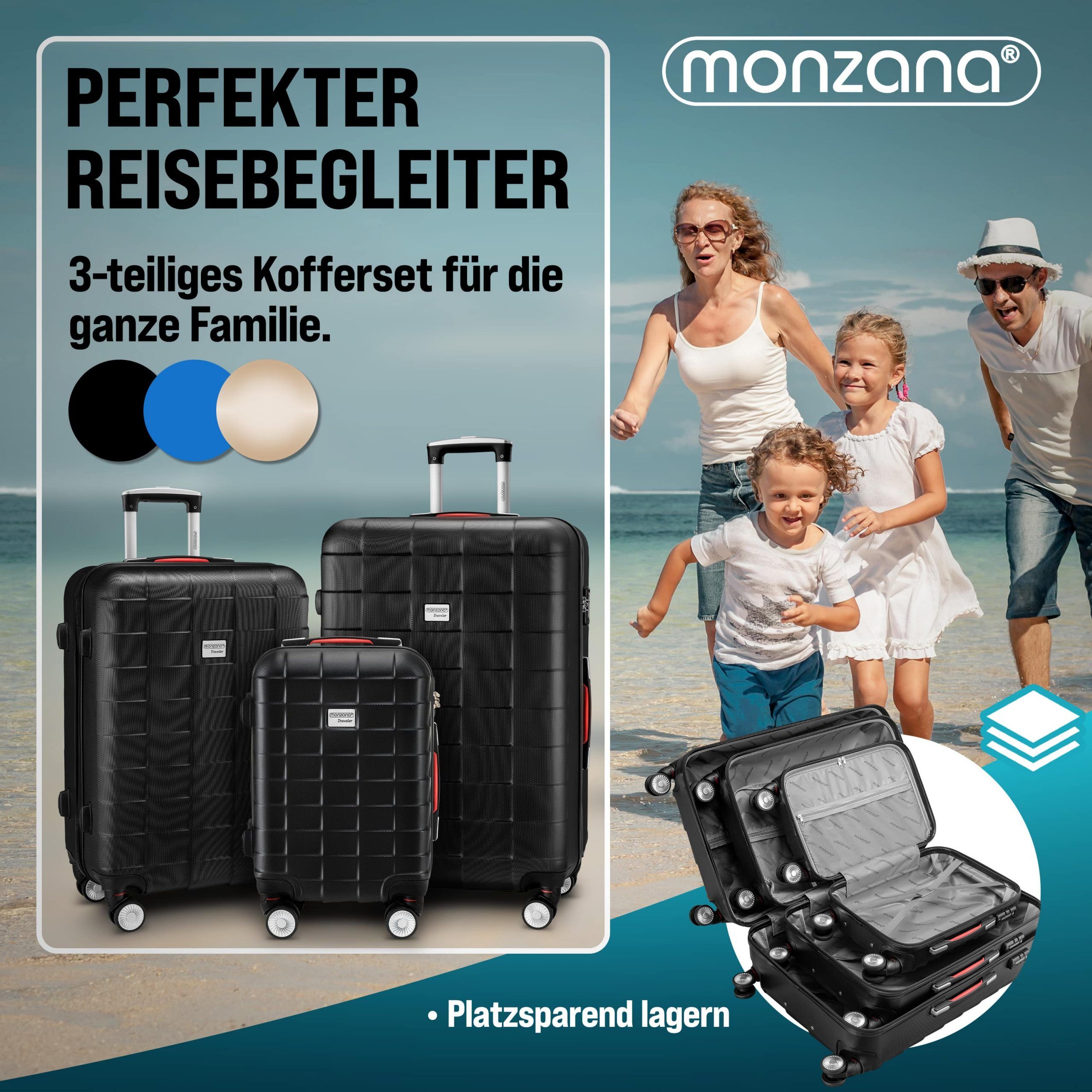 Hartschalenkoffer-Set Exopack 3-tlg Schwarz ABS Zubehör