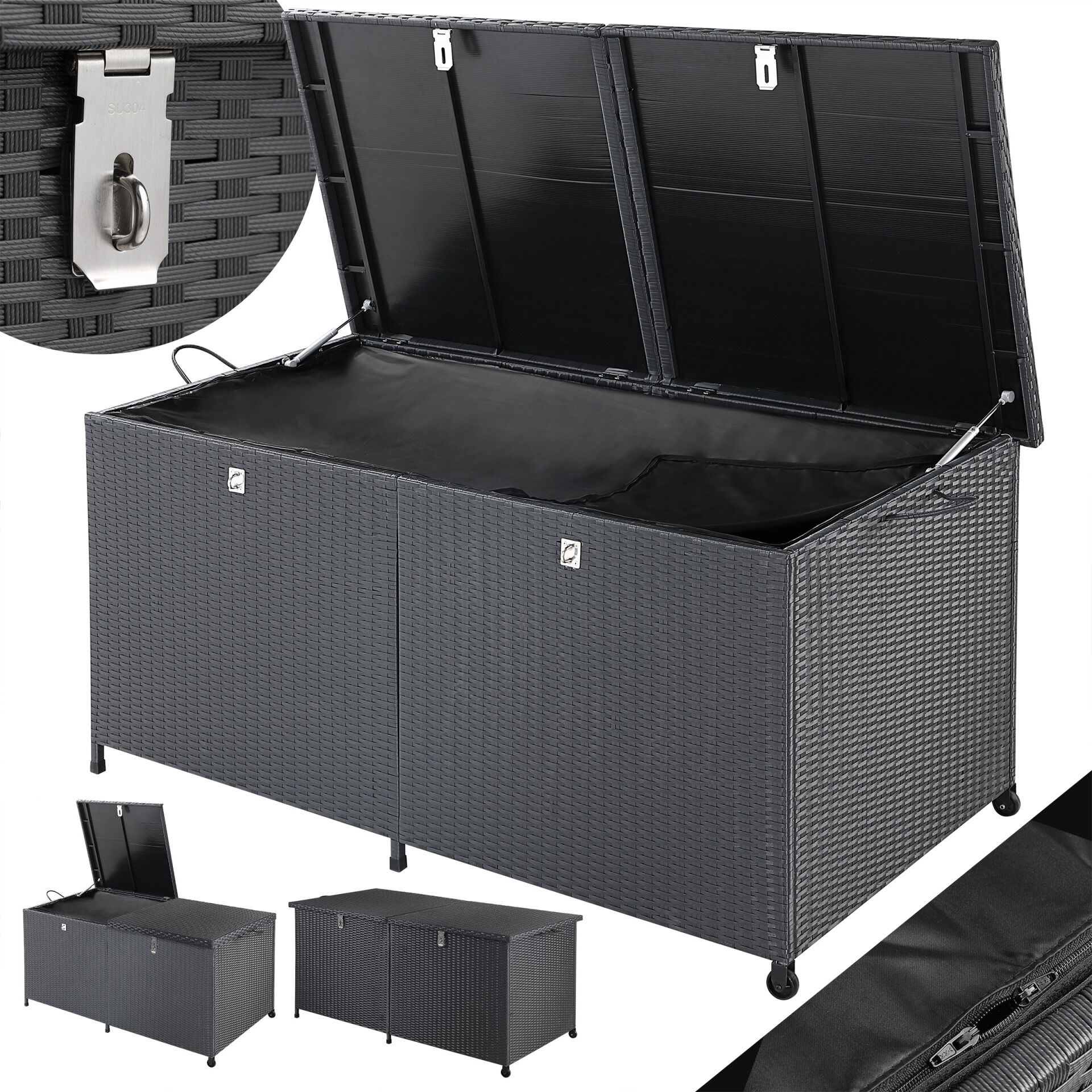 Gartenbox Polyrattan 625L wetterfest abschließbar mit Rollen