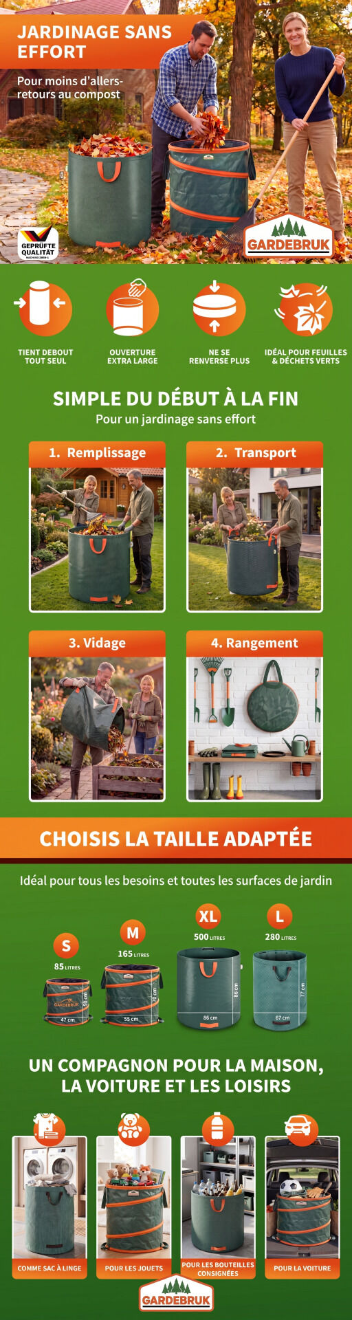 Gartenabfallsack 4er-Set je 500 Liter