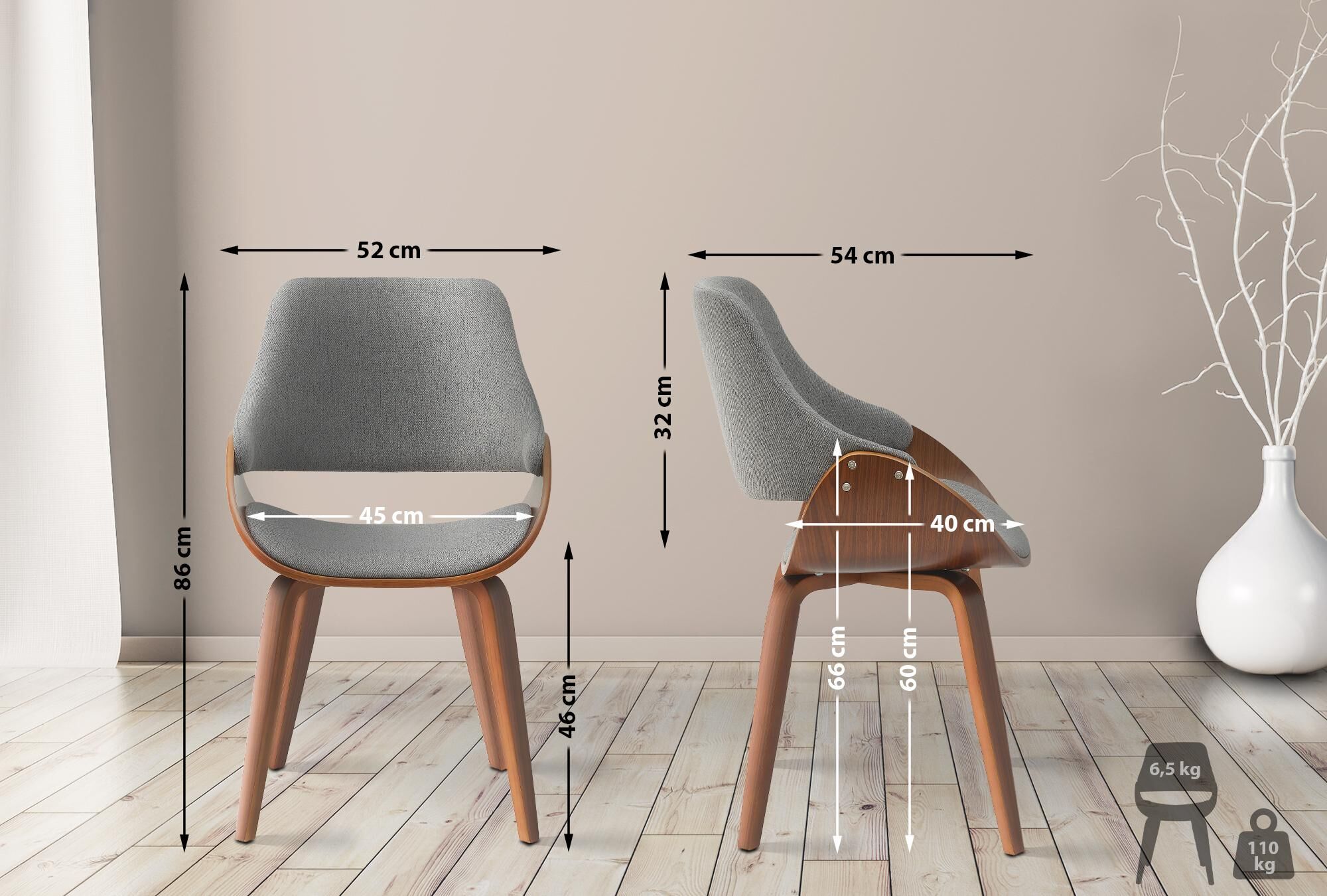 Esszimmerstuhl Vangale Stoff, walnuss/dunkelgrau