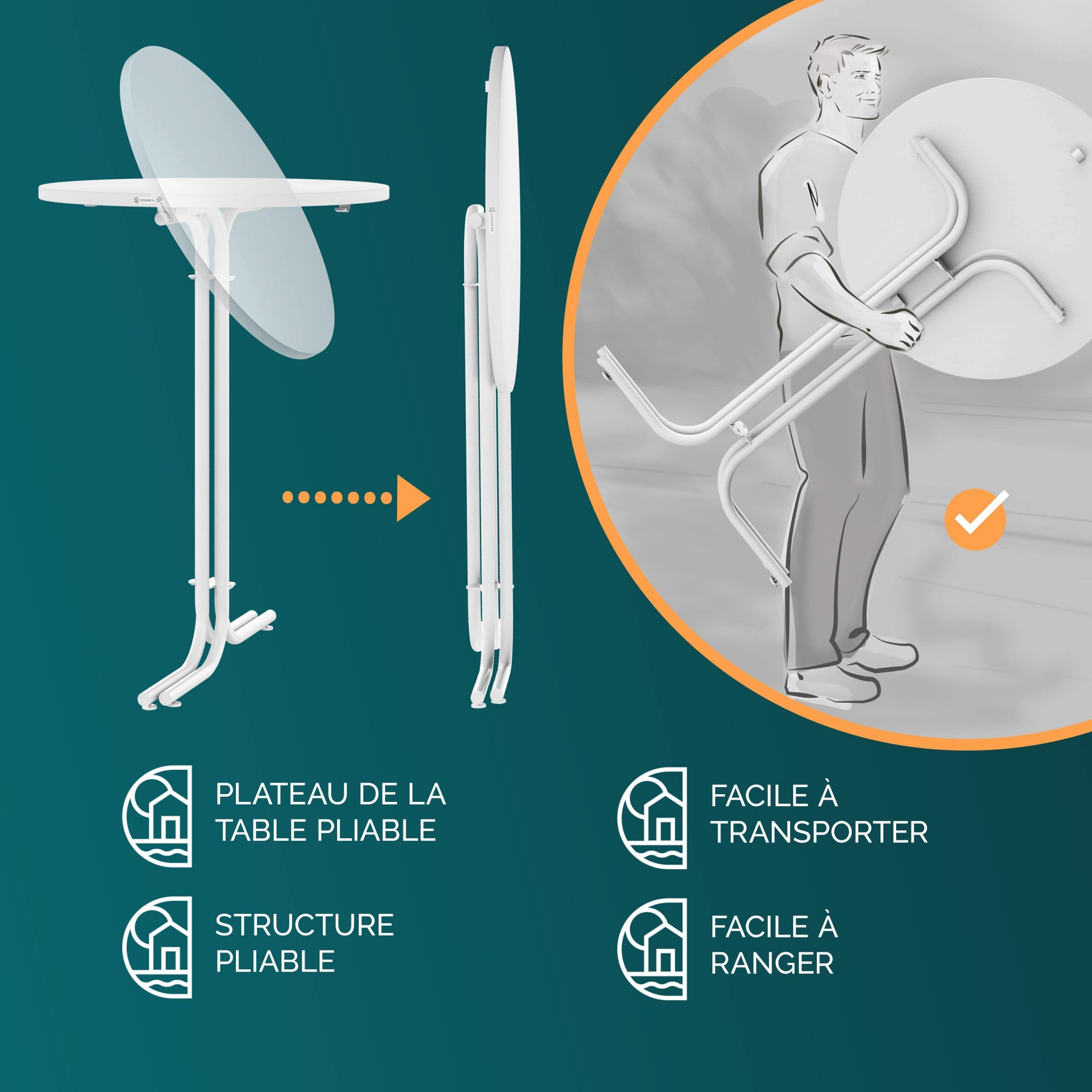 Stehtisch Weiß Ø70x110cm klappbar Outdoor höhenverstellbar bis 100kg