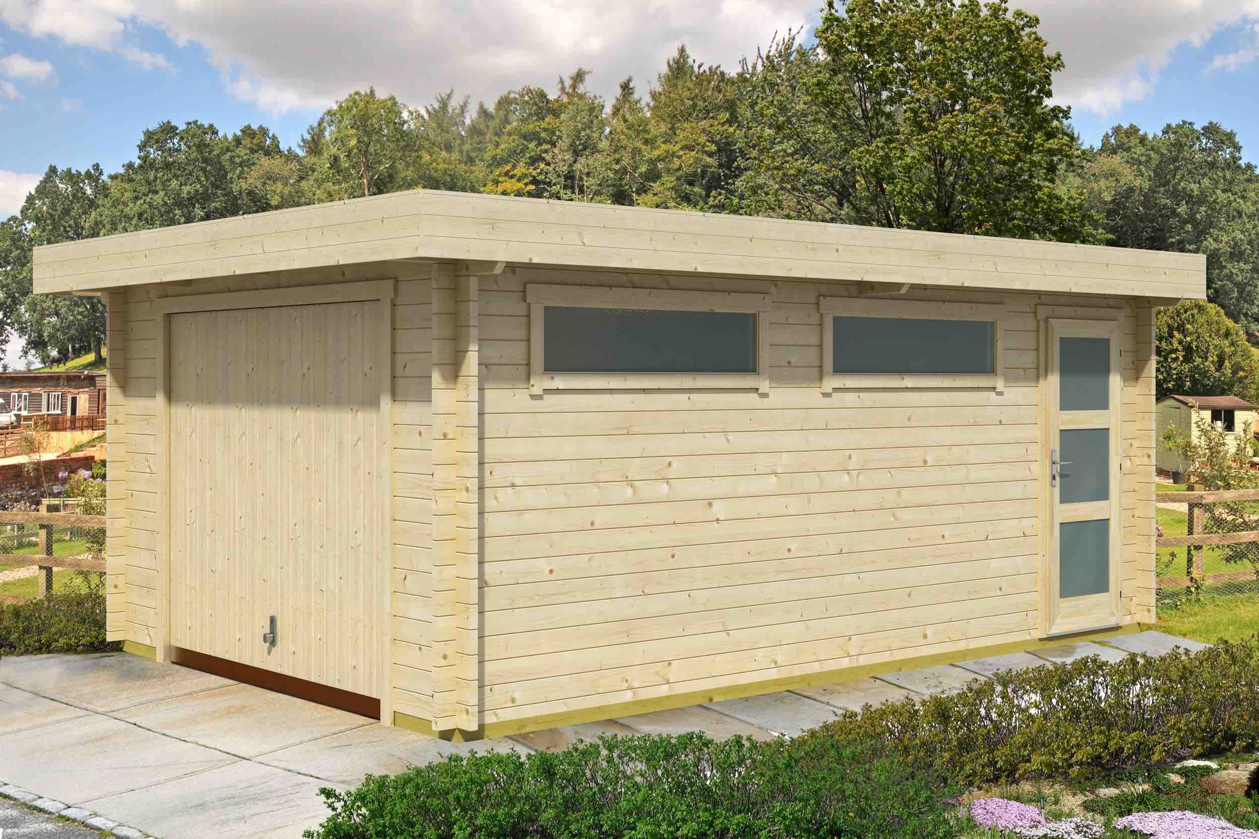 Flachdach Holzgarage Lasita Maja Canberra 44 mit Schwingtor