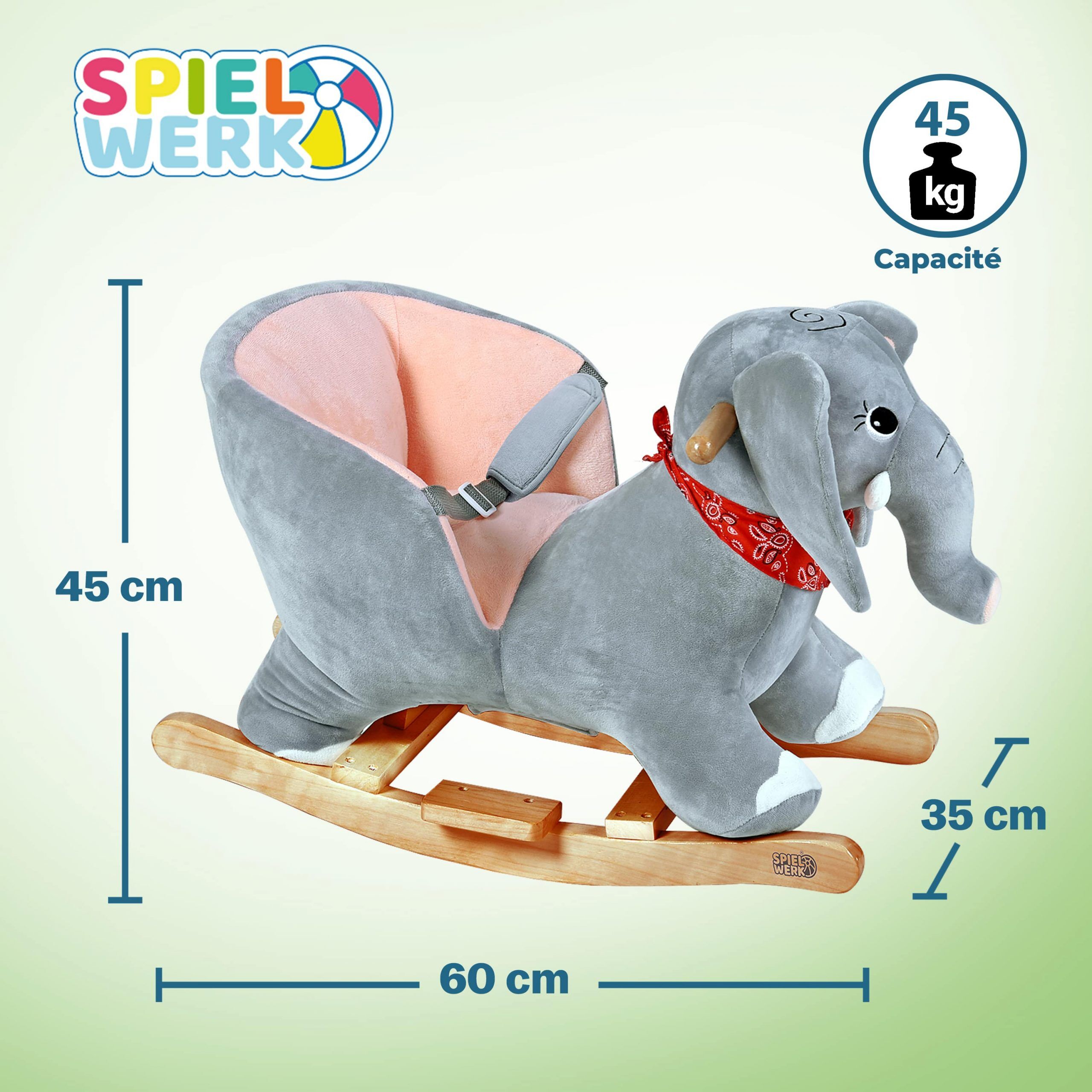 Schaukeltier Elefant Grau mit Sicherheitsgurt