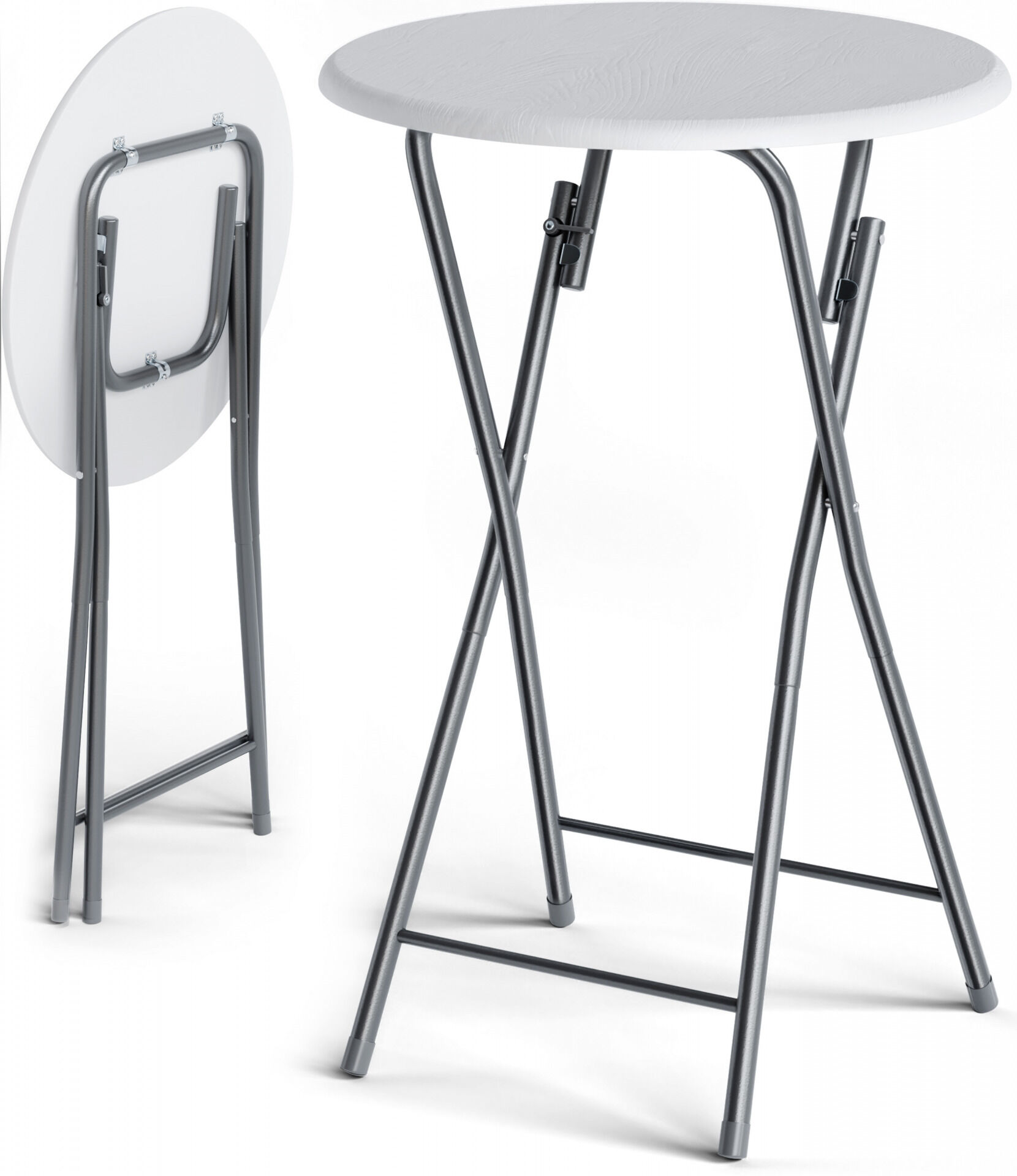Stehtisch Ø60cm klappbar Holzdekor Weiß
