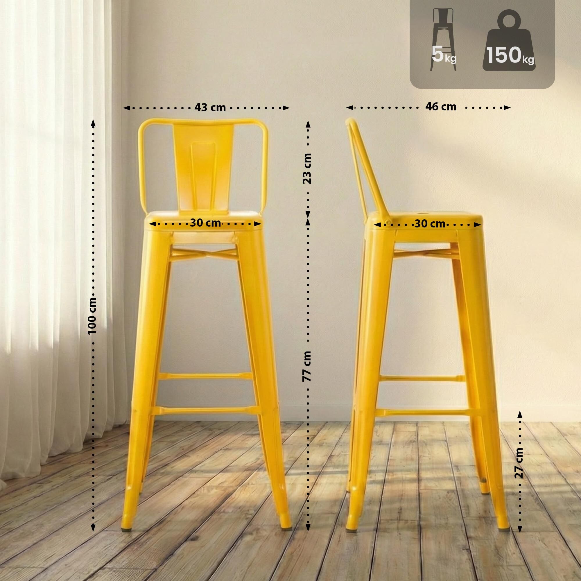 4er Set Barhocker Mason, gelb
