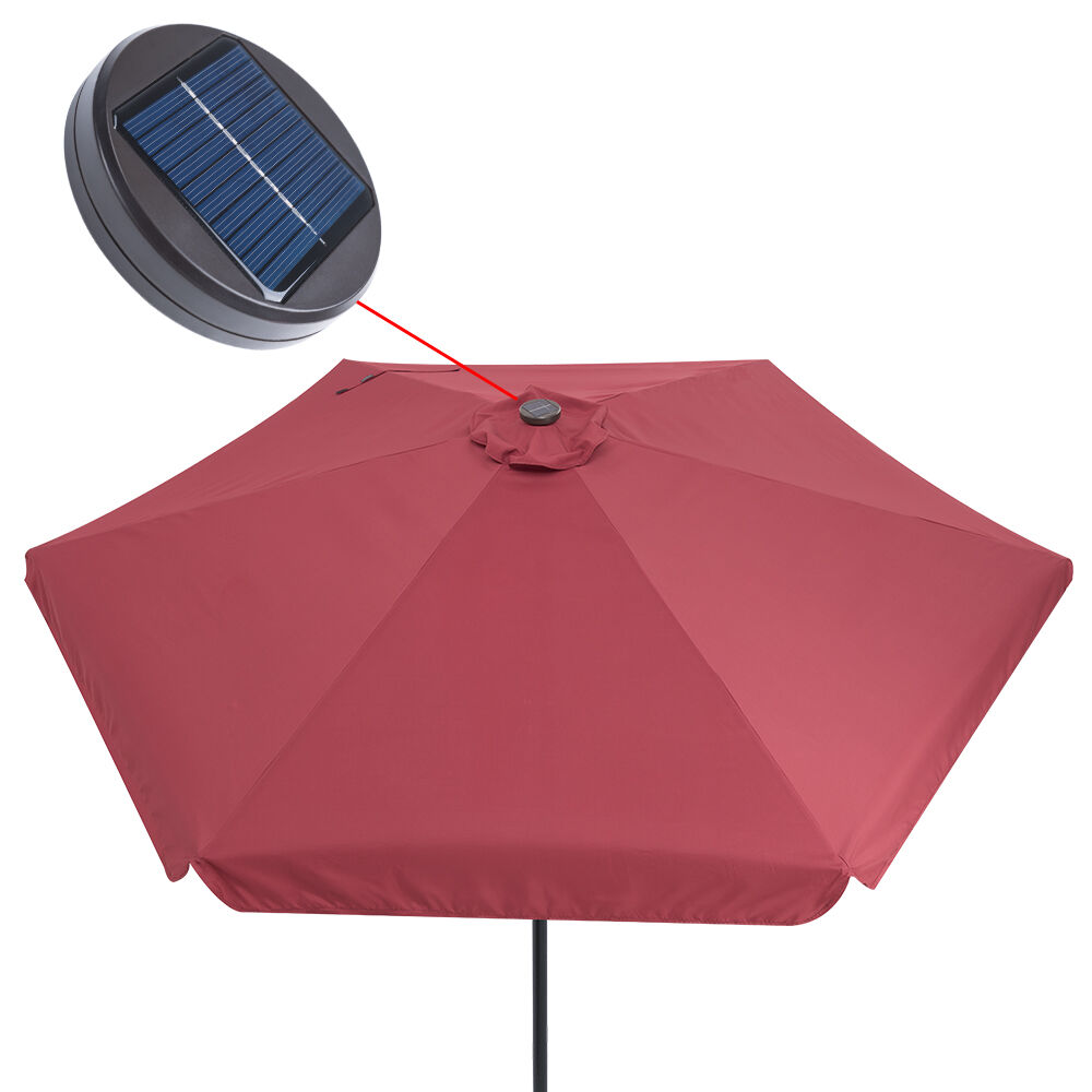 LED Solar Sonnenschirm Athen Rot Ø330cm UV-Schutz 80+