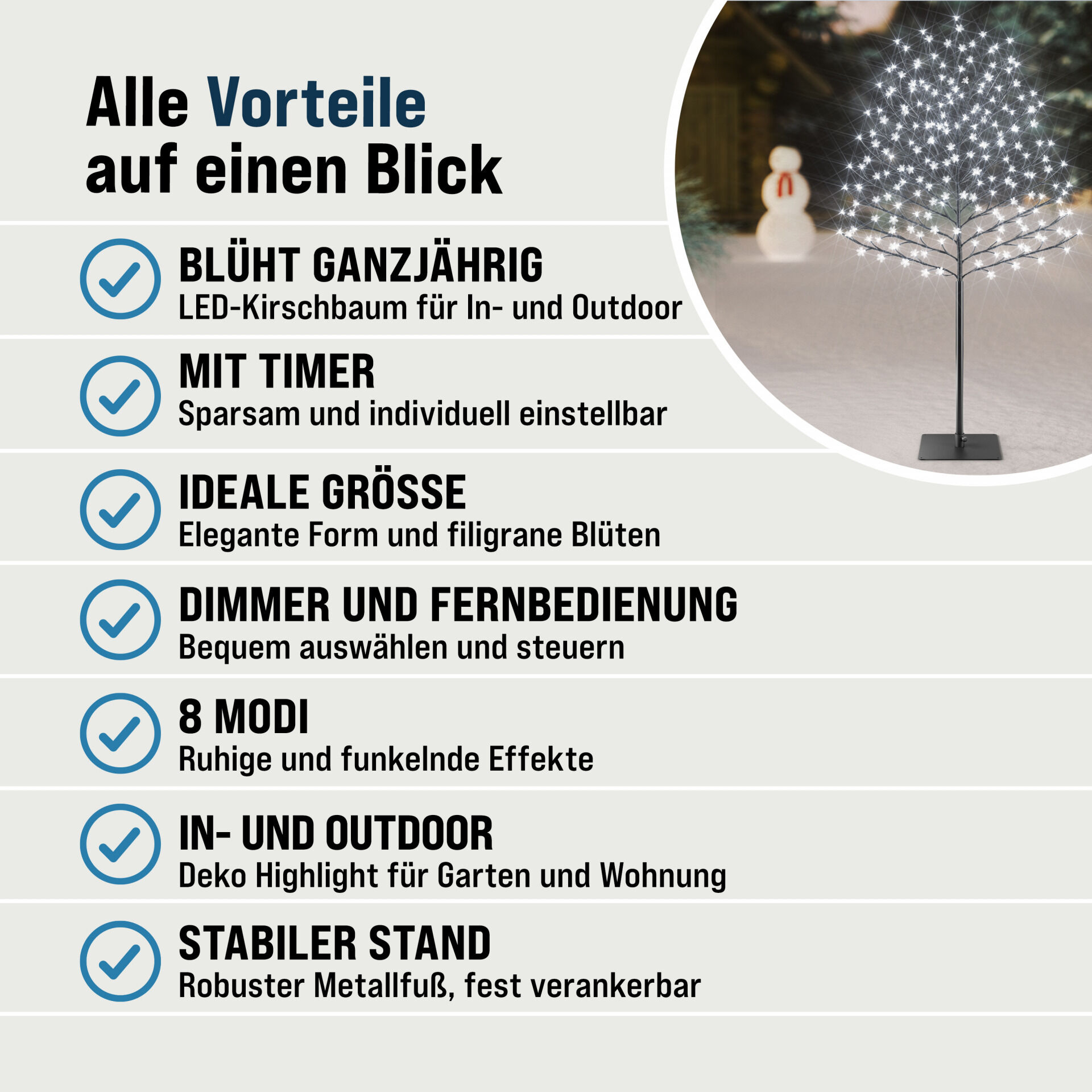 Kirschblütenbaum Kaltweiß 180cm In-/Outdoor + Fernbedienung