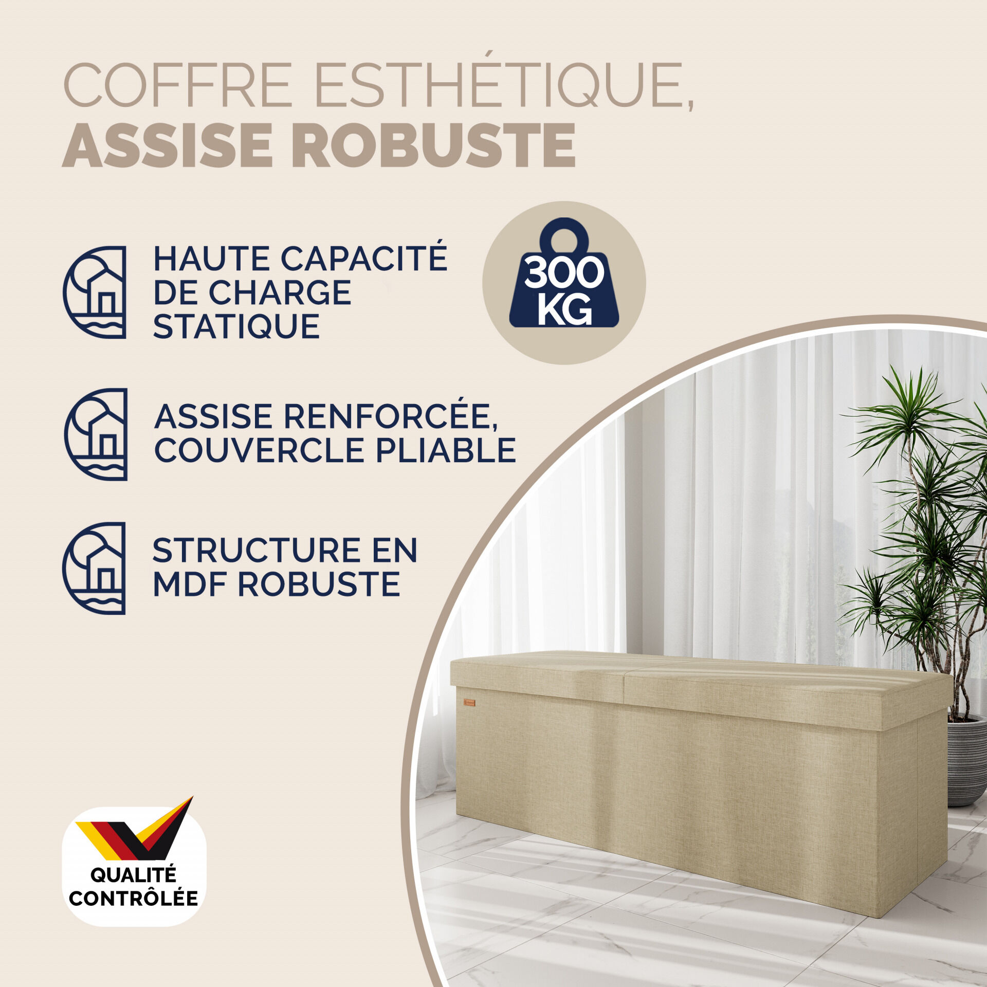 Sitzbank Beige 115x38x38cm mit Klappdeckel