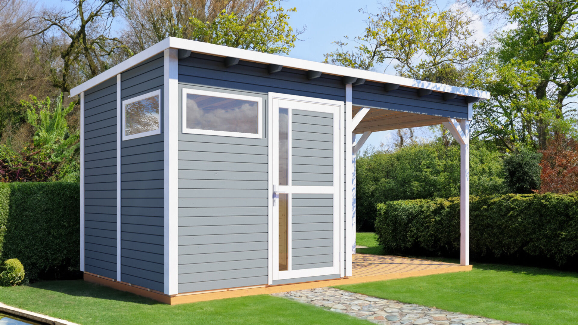 Gartenhaus Holz Pentus 2 Lounge hellgrau 449 x 234 cm