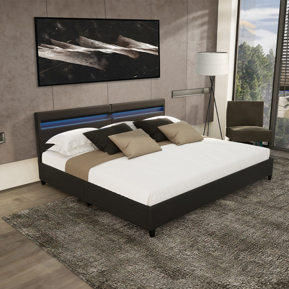 LED Bett mit Schubladen NUBE - 200 x 200 cm ohne Matratze Schwarz