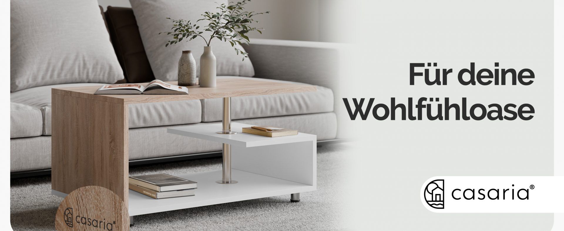 Couchtisch Orlando Weiß/Eiche 95x55x50cm