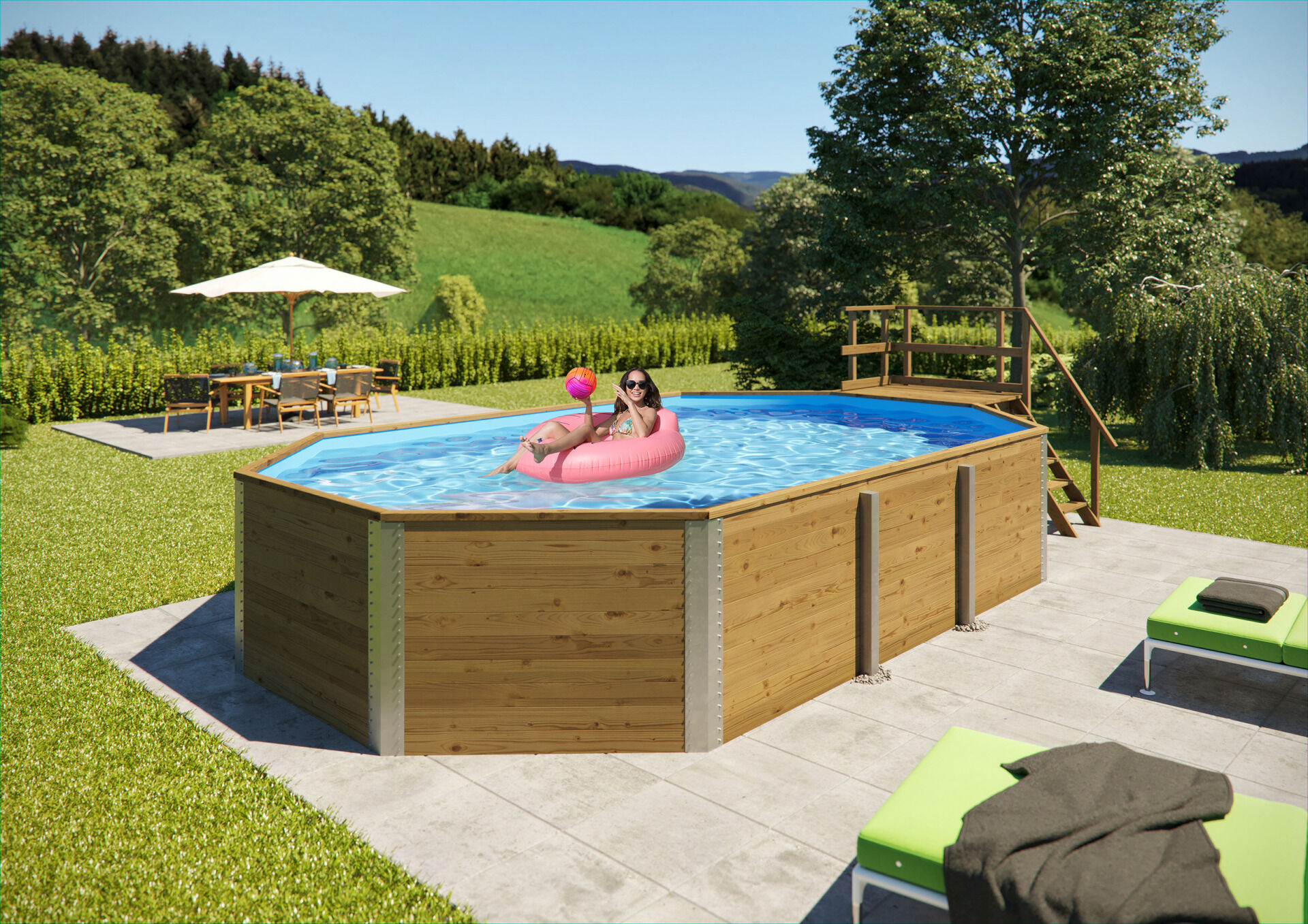 weka Massivholzpool 594, Sparset inkl. Sandfilteranlage und Technikraum