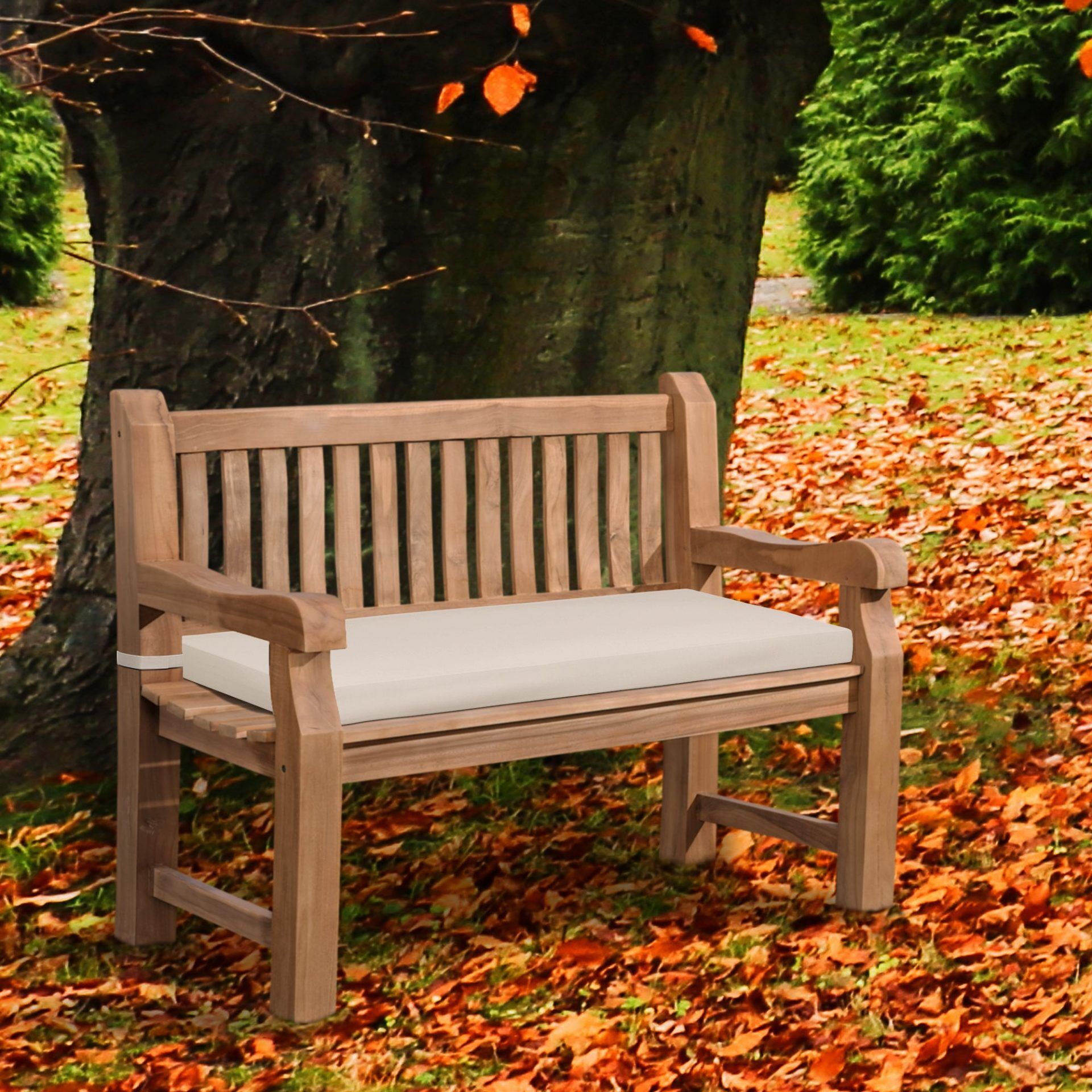 Teakbank Jackson mit Sitzkissen 120 cm + teak, creme