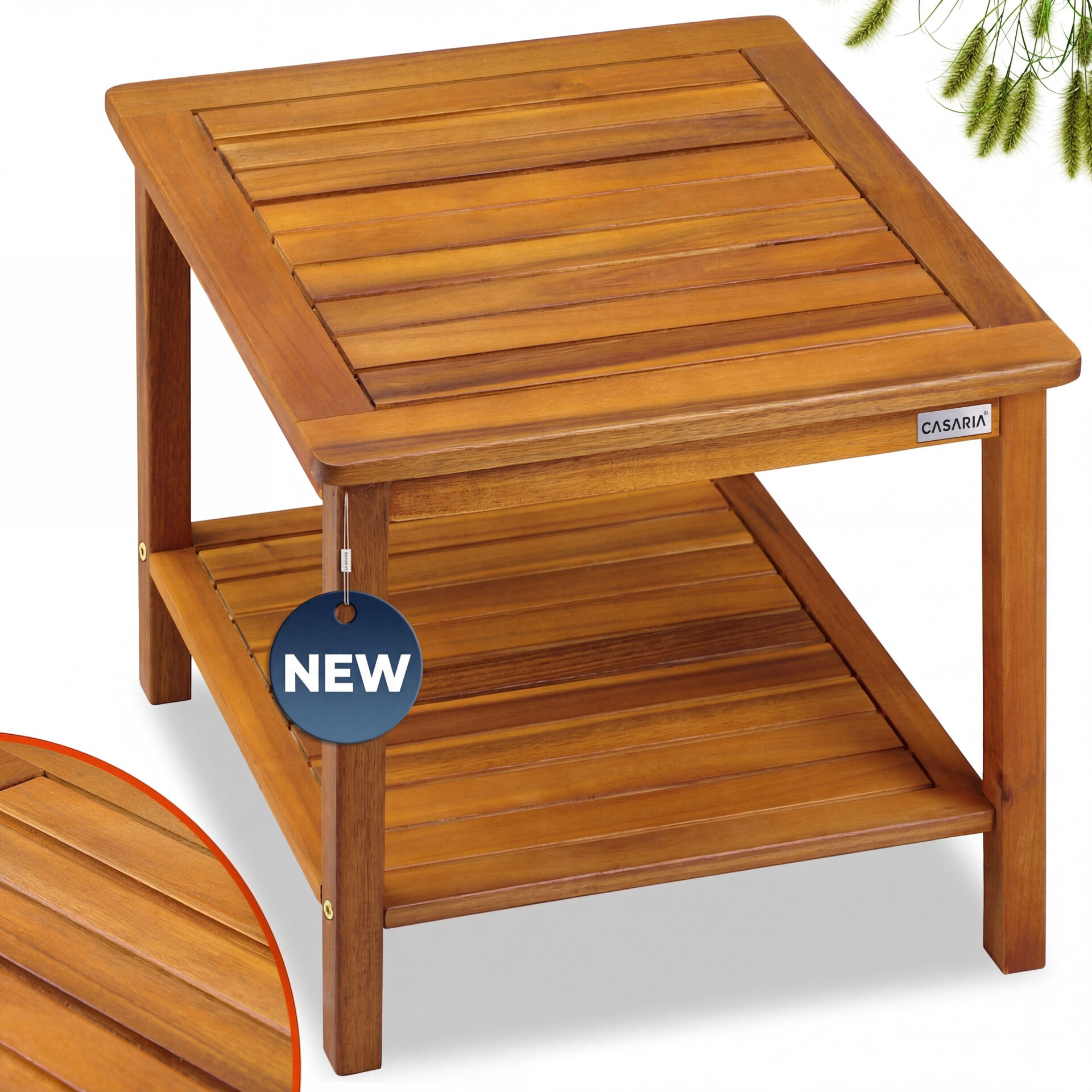 Gartentisch Beistelltisch Akazienholz 45x45x45cm robust bis 80kg 2 Ablagen