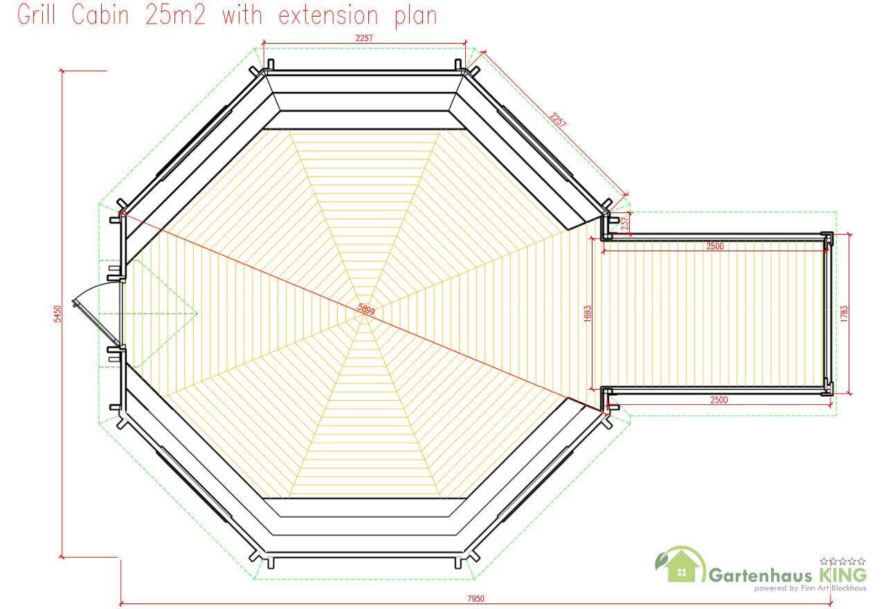 Grundriss Finn Art Grillkota Elegance 25 m² mit 2,5 m Anbau