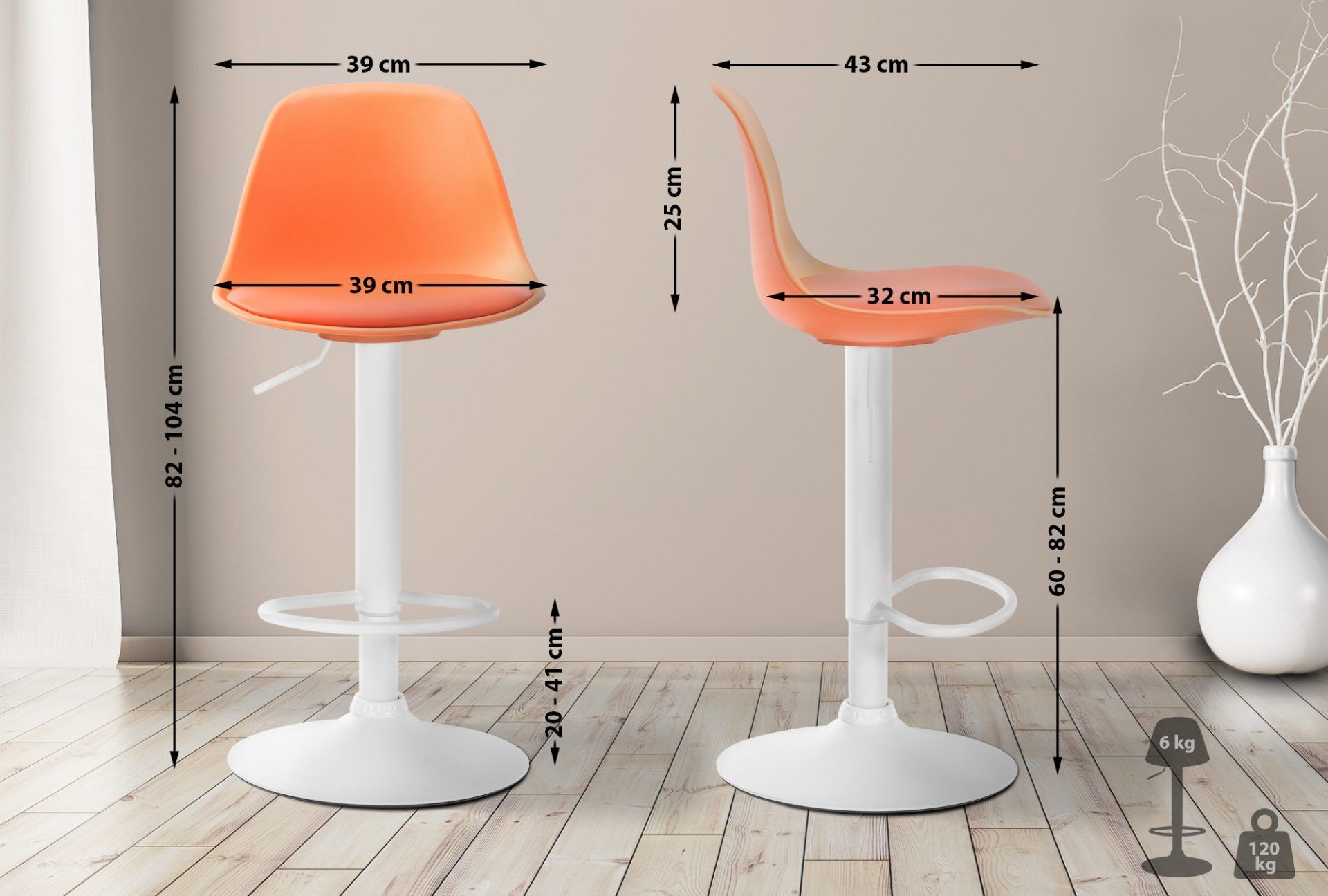 Barhocker Kiel Kunstleder weiß, orange