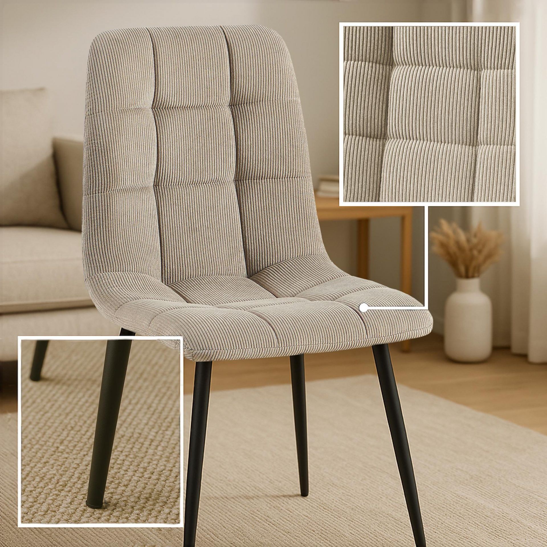 2er Set Esszimmerstuhl Antibes Cord, taupe