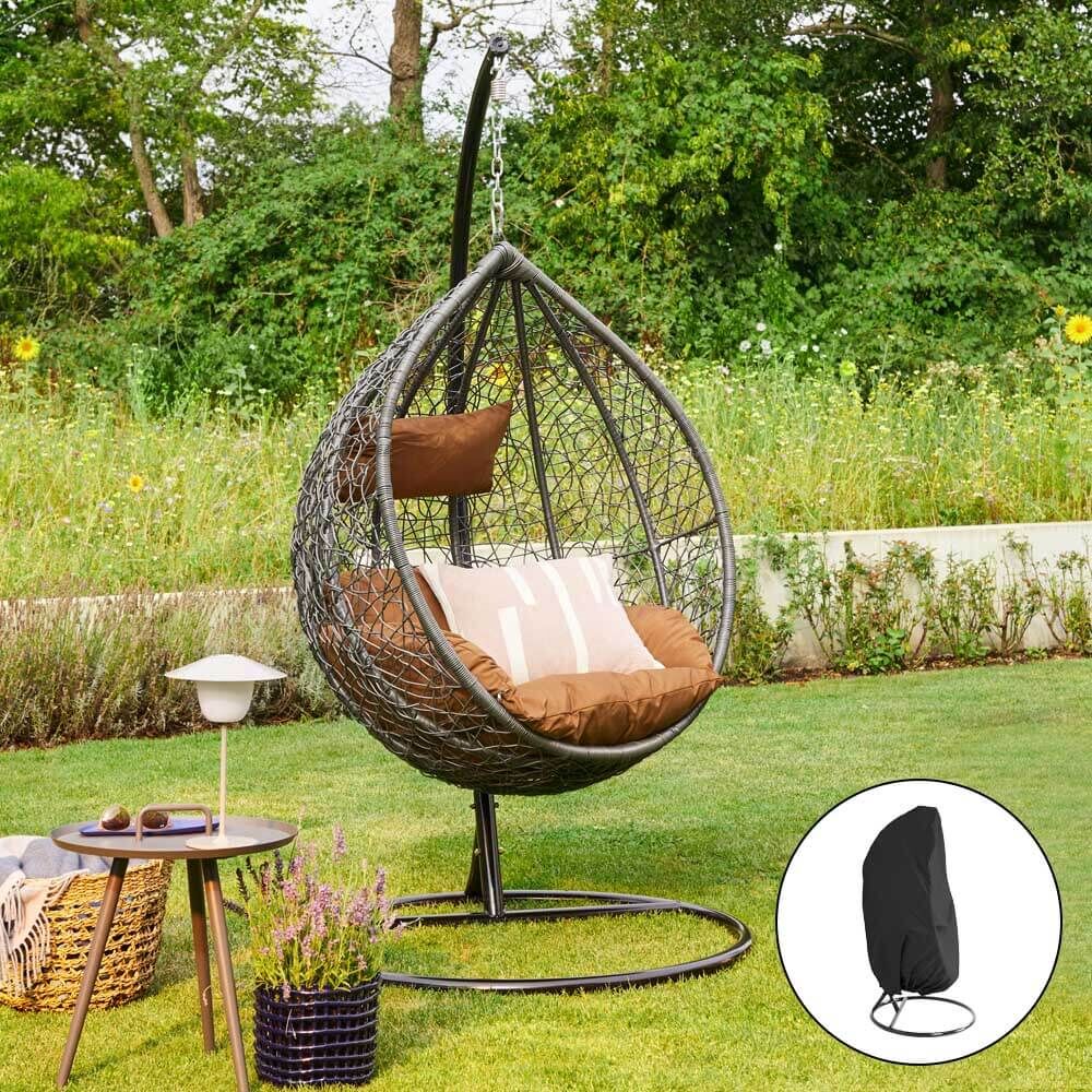 Polyrattan Hängesessel mit Regenabdeckung CIELO - Grau/Braun