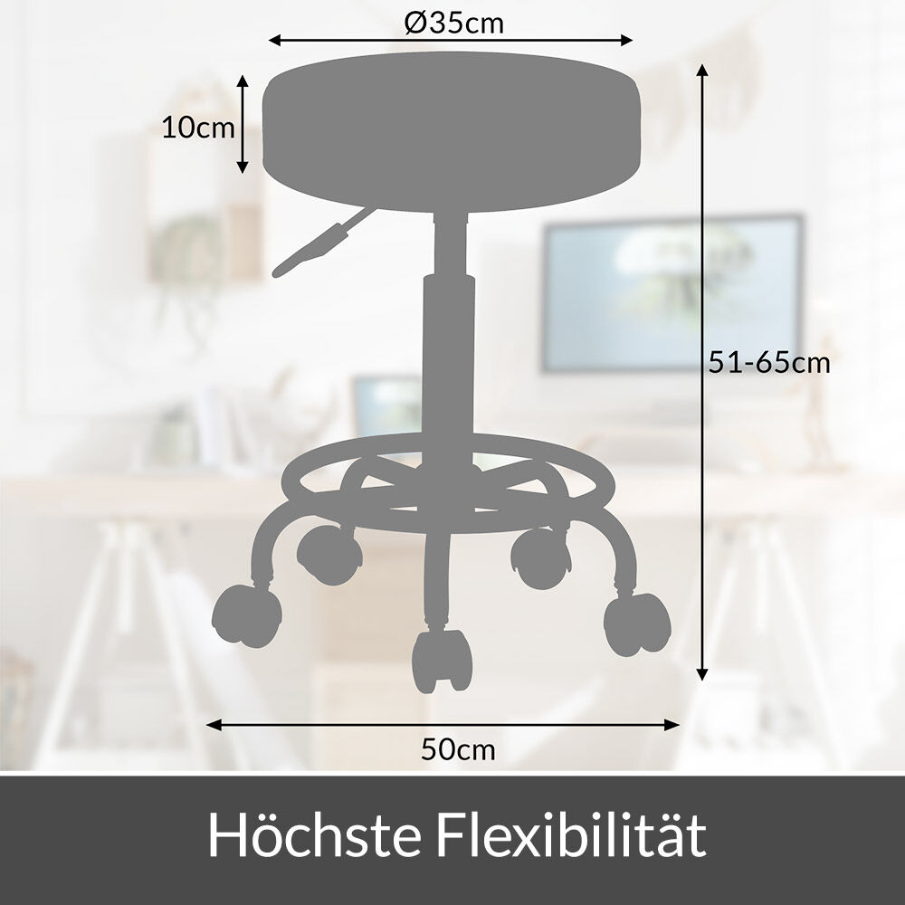 Rollhocker Kunstleder Schwarz 360° drehbar