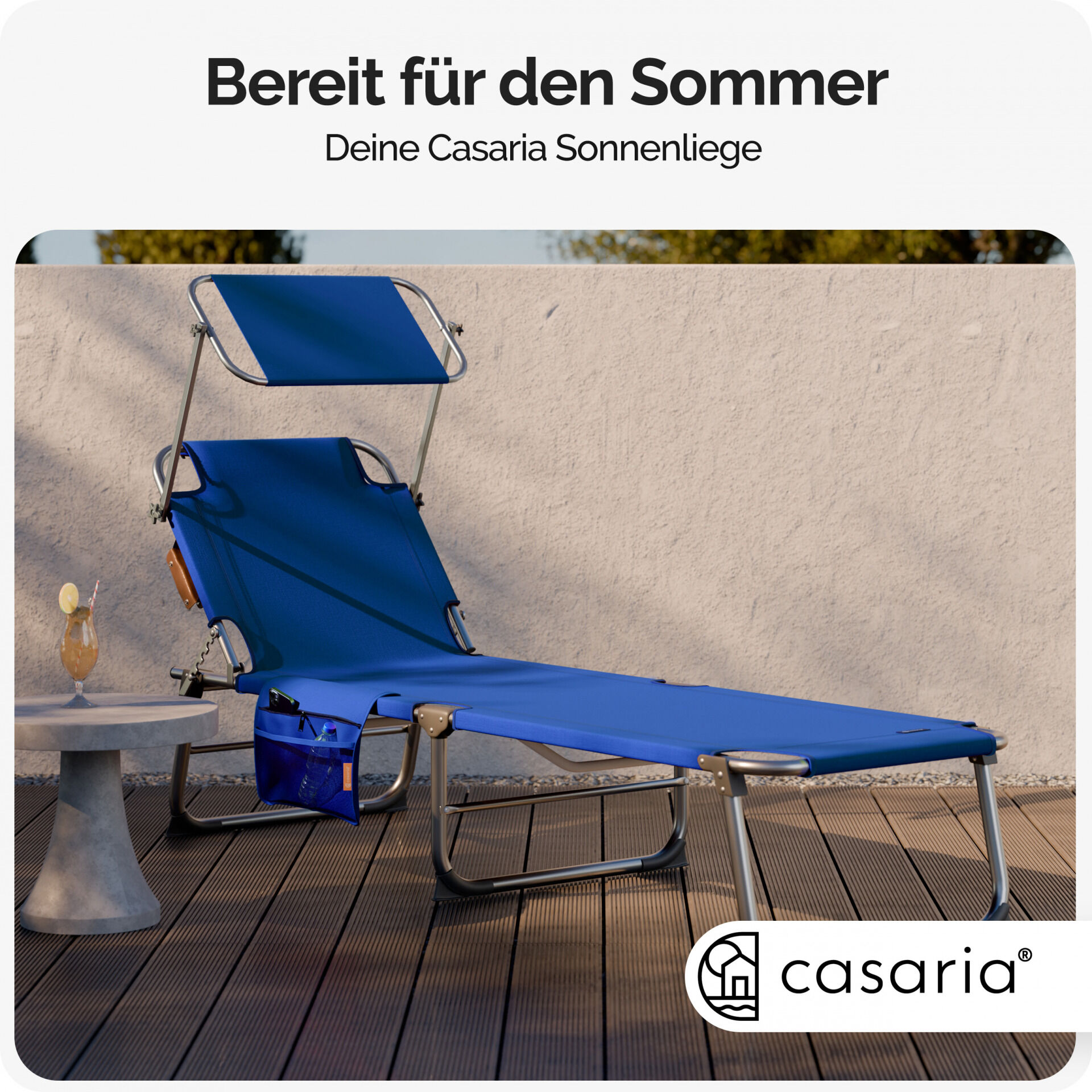 Gartenliege Ibiza Blau 190x59x29cm Alu Sonnendach