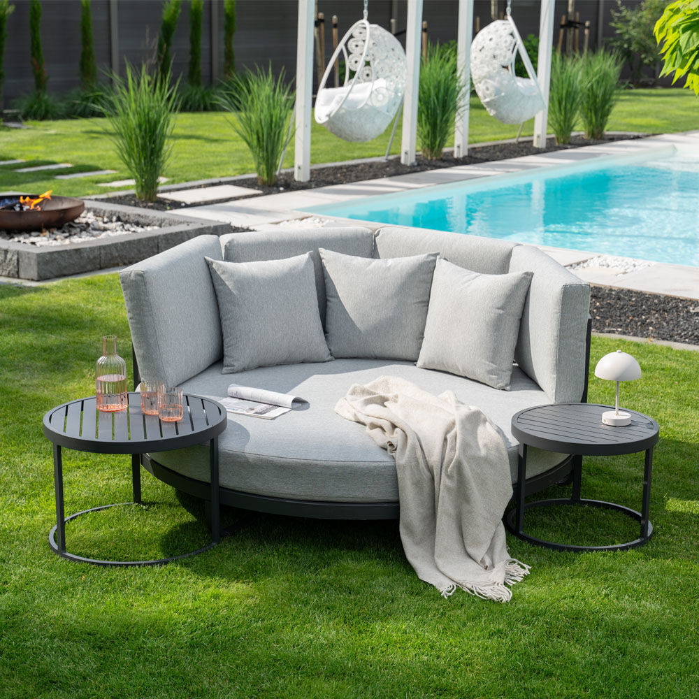 Daybed Outdoor FLORIDA inkl. Beistelltische - Grau
