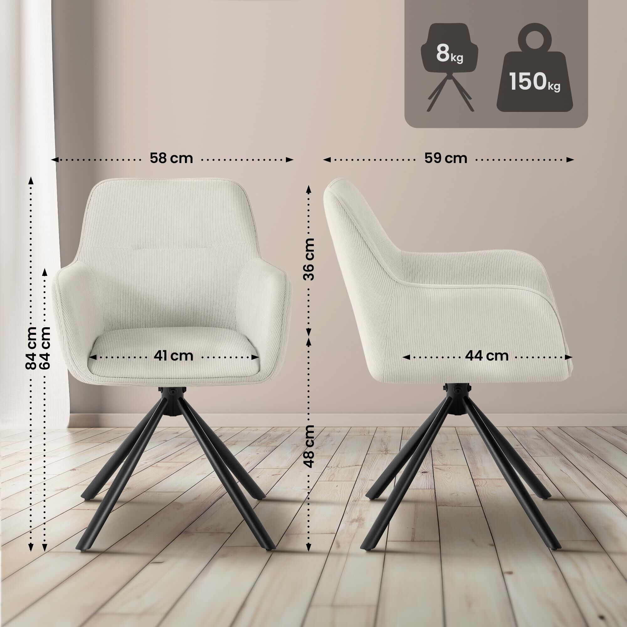 Stuhl Tipton Cord, creme