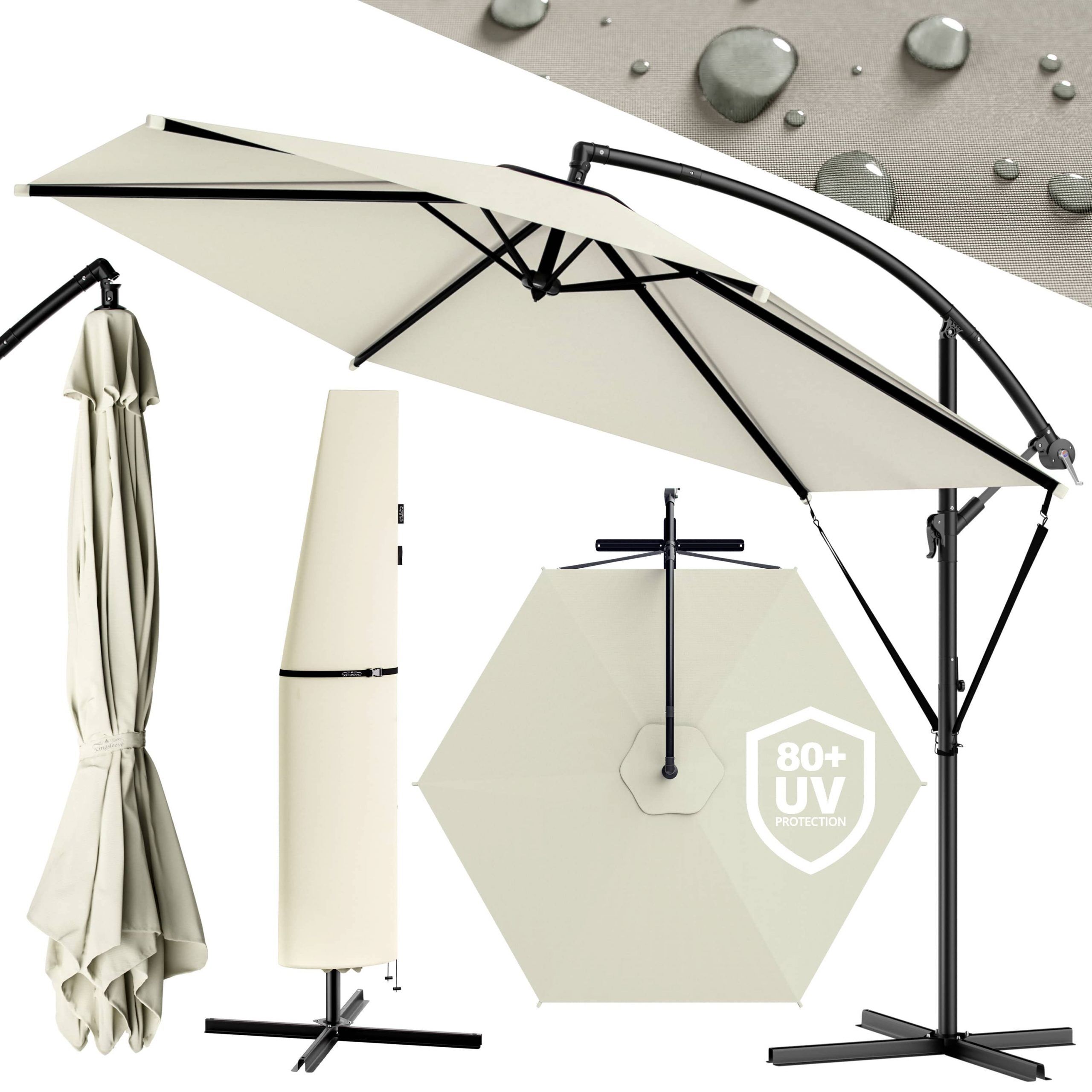 Ampelschirm Creme Ø330cm Alu UV 50+ Kurbel + Fußkreuz