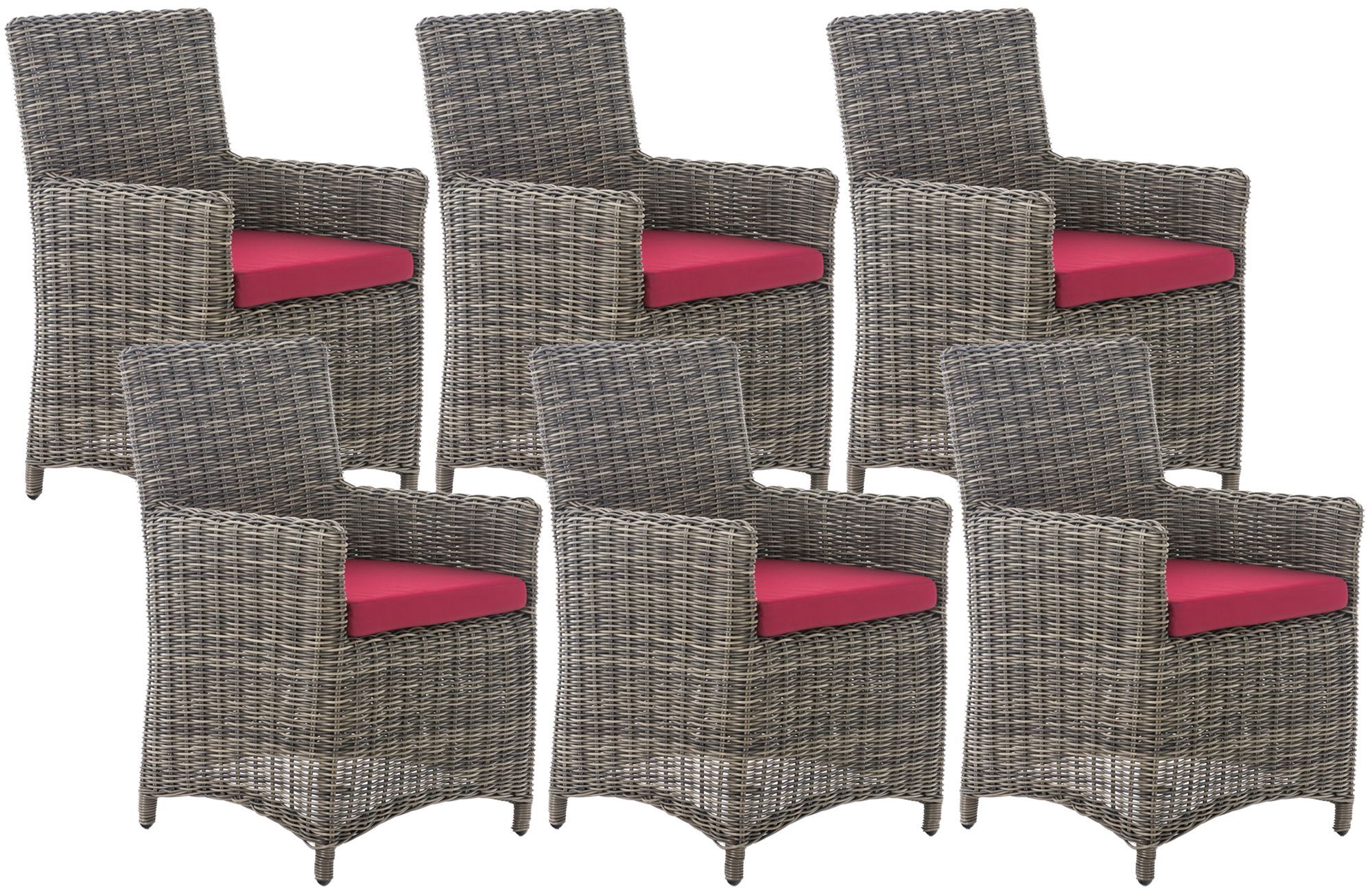 6er Set Stuhl Fontana / Sankt Marlo Rubinrot 5mm, grau-meliert