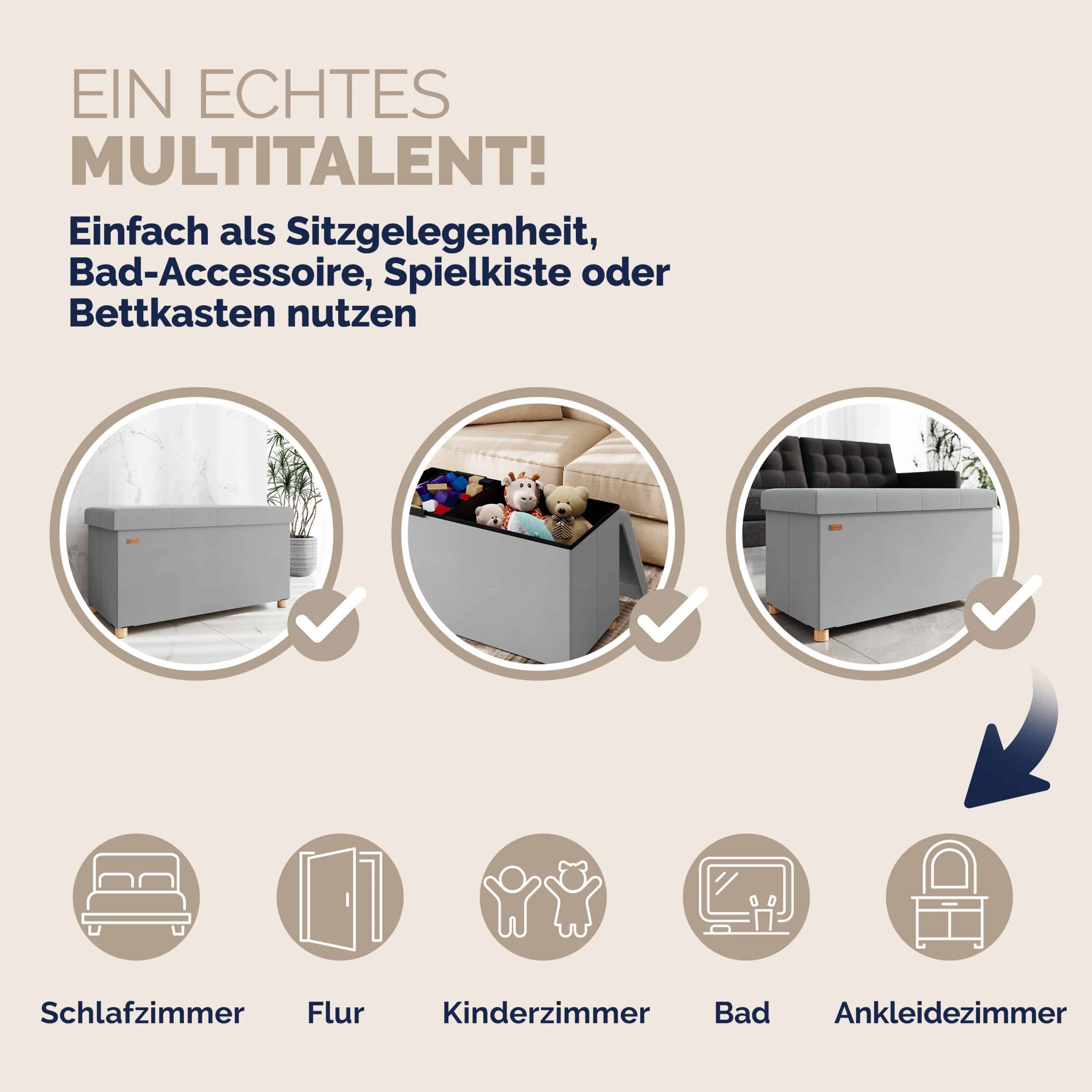 Sitzbank Grau Samt 76x38x42cm mit Stauraum faltbar