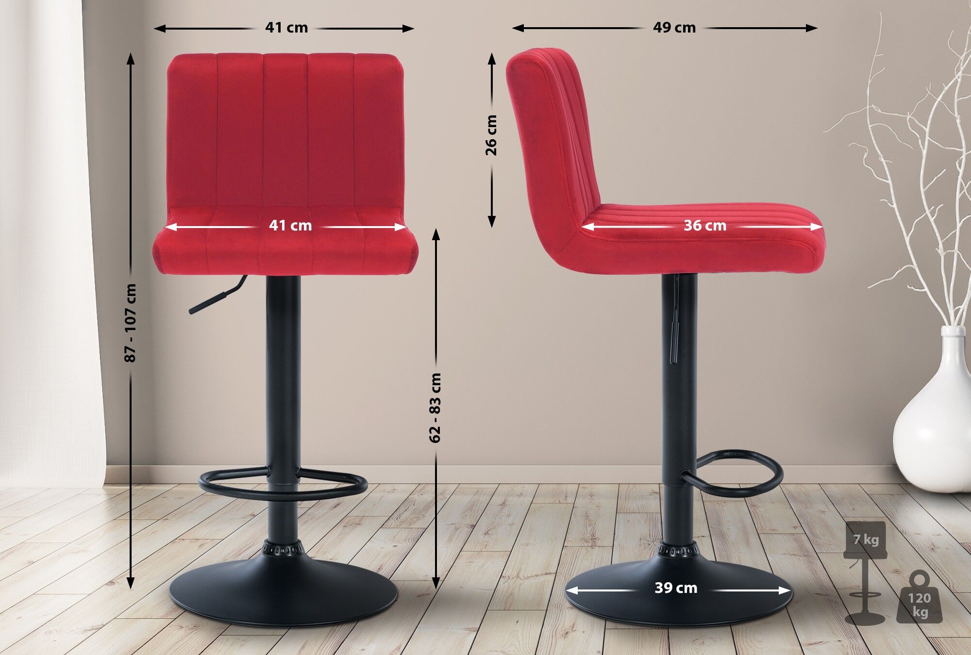 Barhocker Jamie Samt, rot