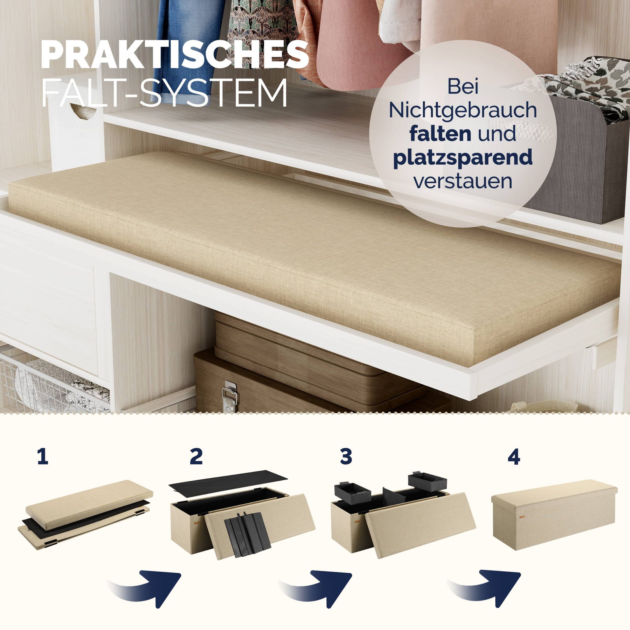 Sitzbank Beige 115x38x38cm MDF faltbar