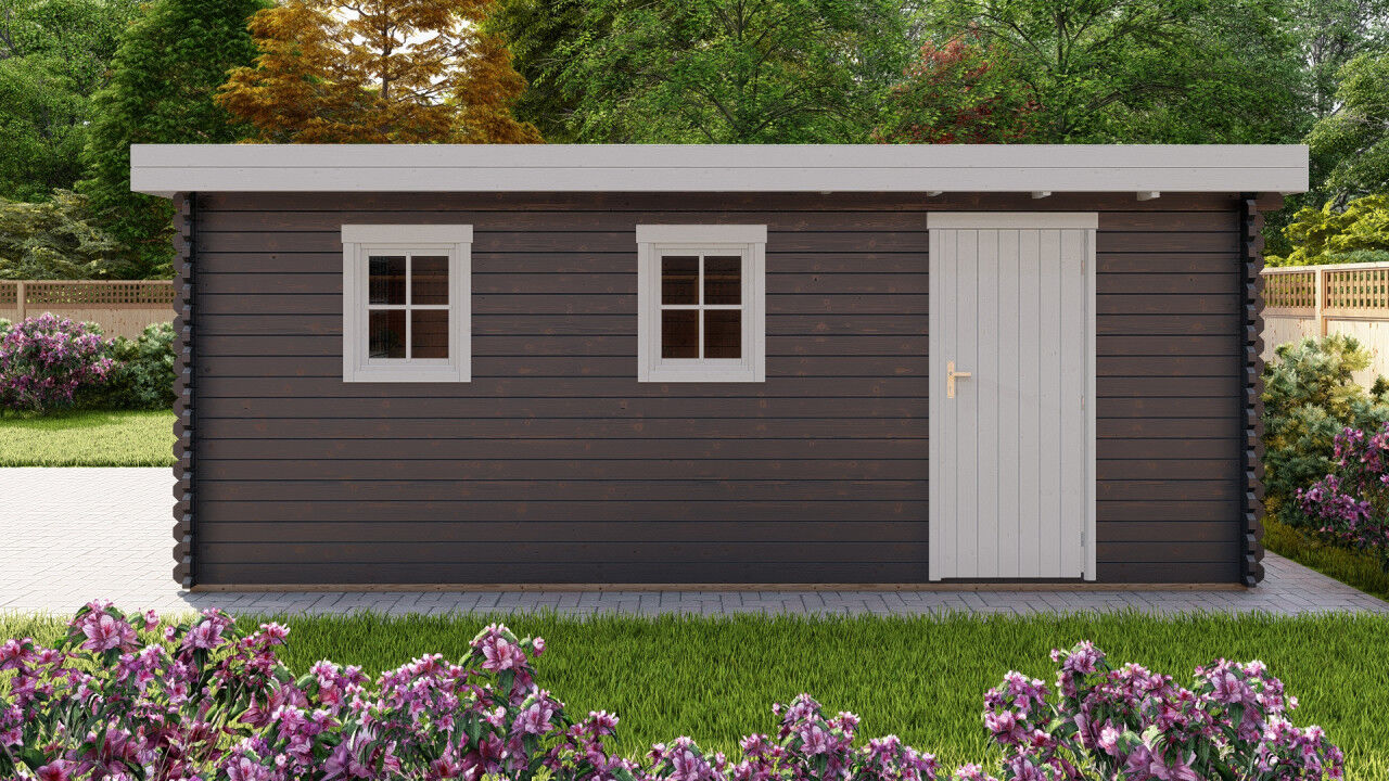 Flachdach Holzgarage Norwegen 50 – 40 mm Blockbohlen Garage mit Seitentür