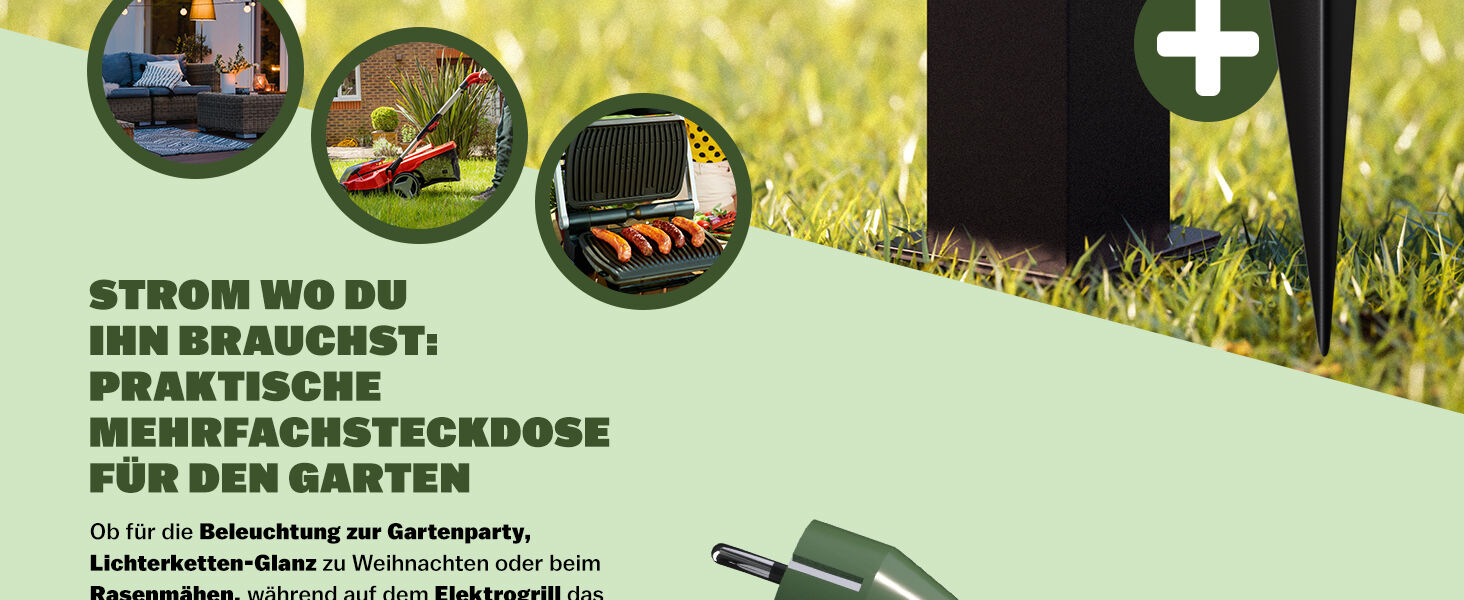 Gartensteckdose Schwarz 4er-Stecker 38x12,5x12,5cm
