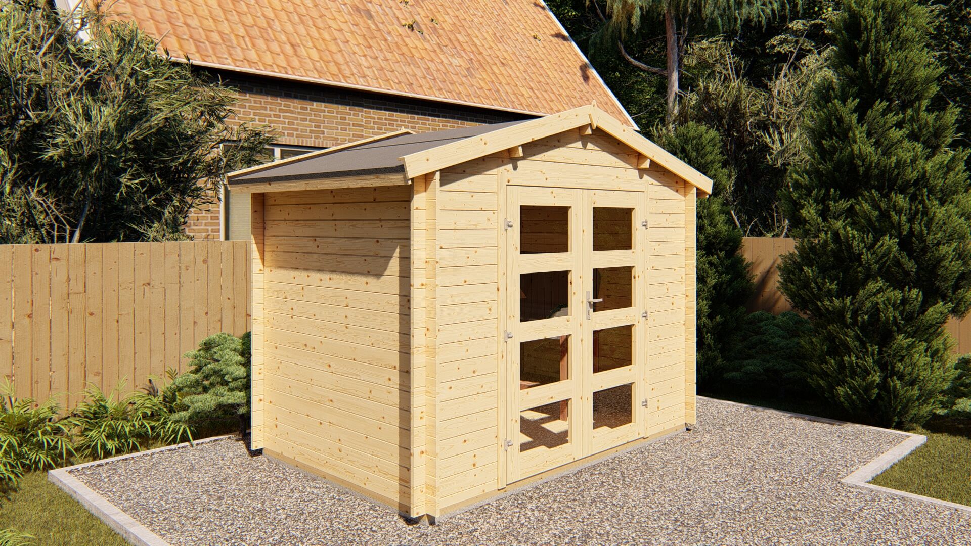 Gartenhaus Funny 11 298×240 cm 28 mm Blockbohlen mit Doppeltür