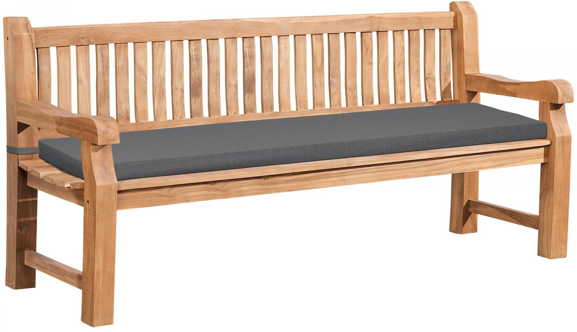 Teakbank Jackson mit Sitzkissen 200 cm + teak, dunkelgrau