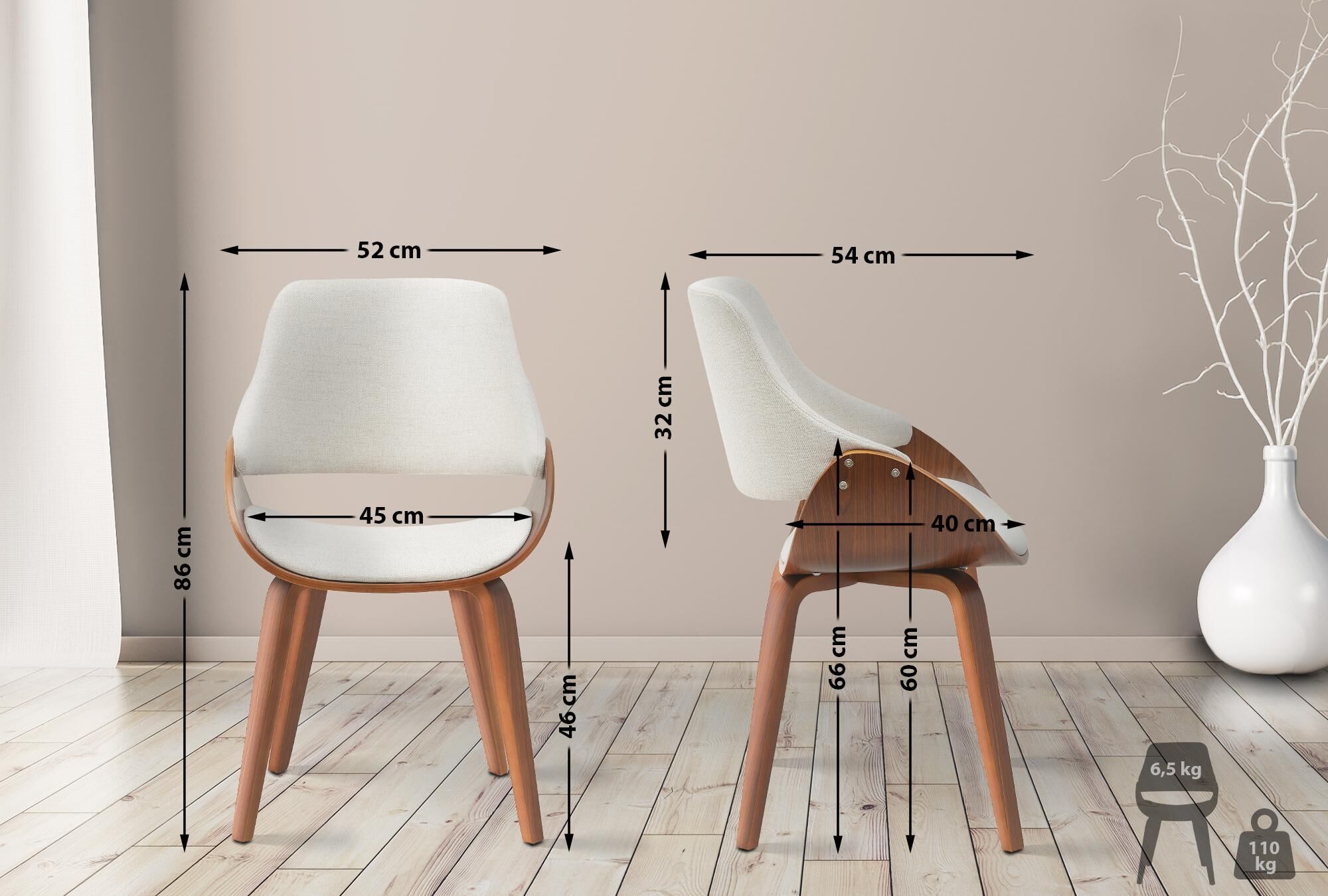 Esszimmerstuhl Vangale Stoff, walnuss/creme