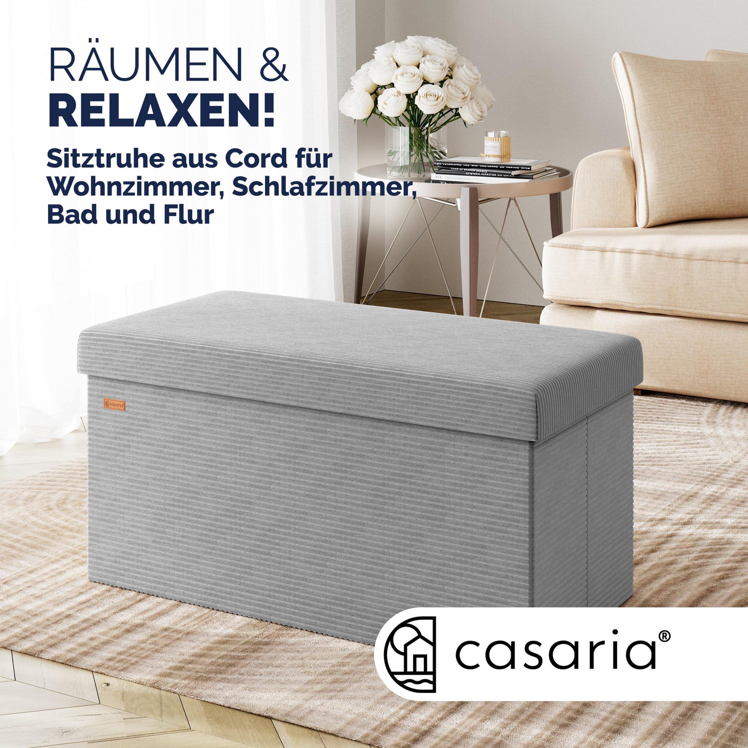 Sitzbank Grau Cord 76x38x38cm MDF faltbar