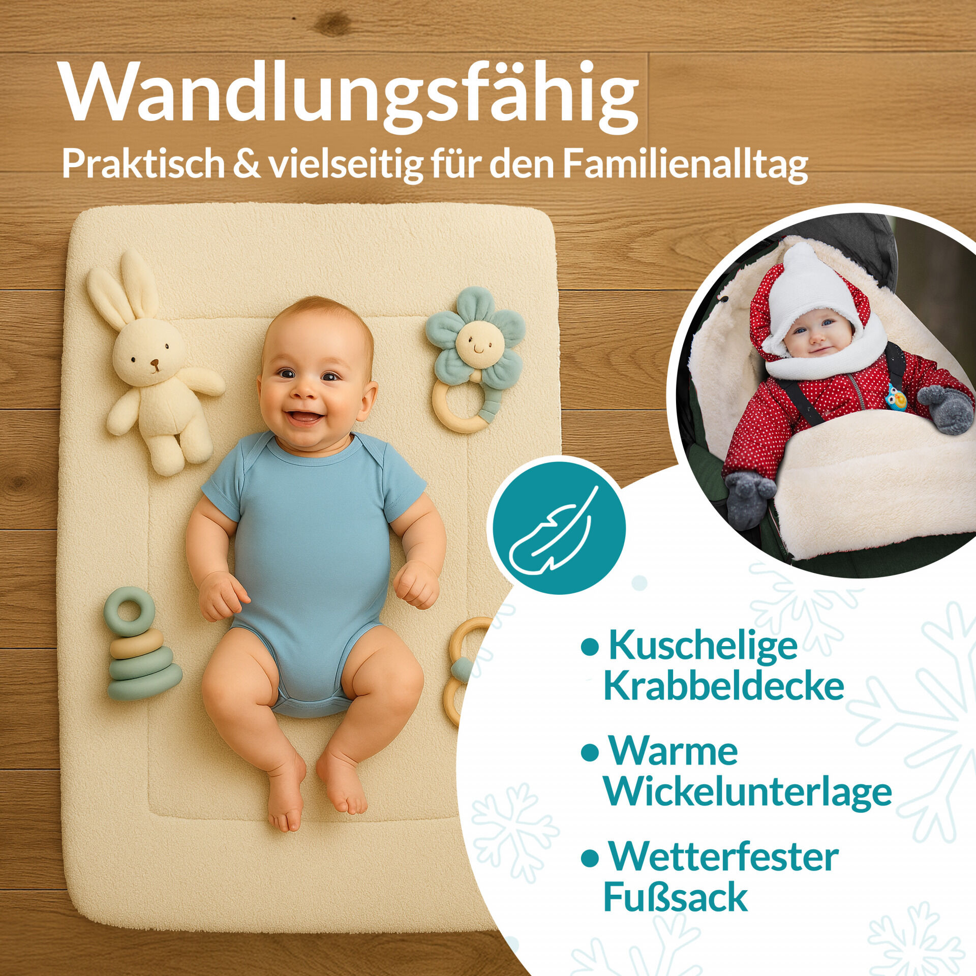 Babyfußsack Grau-Grün gefüttert Kinderwagen geeignet
