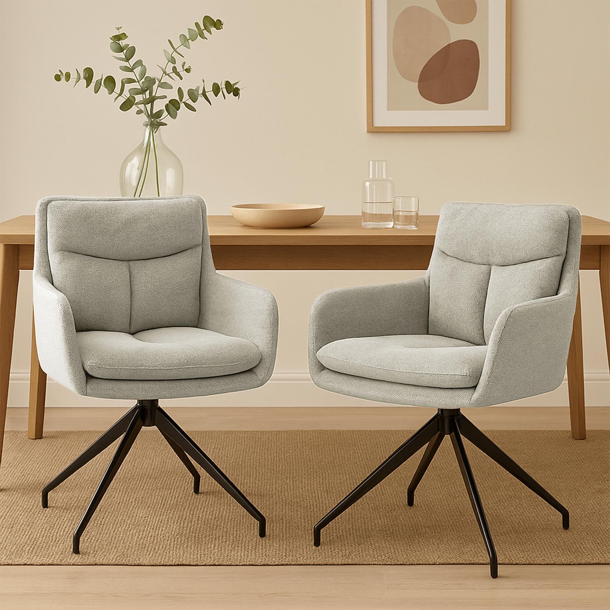 2er Set Esszimmerstuhl Somers Stoff, creme