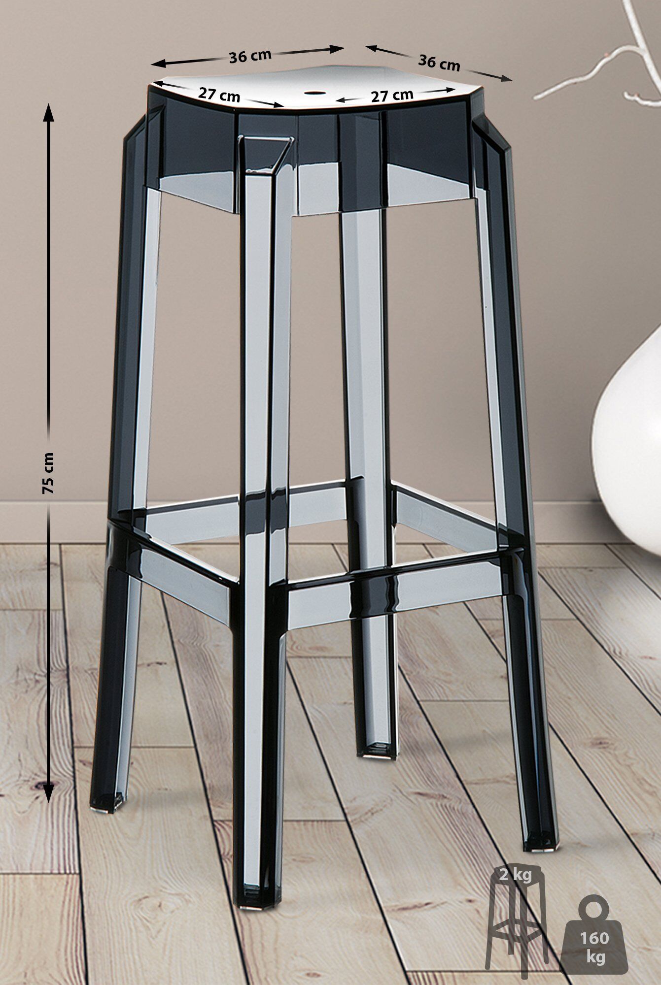 2er Set Barhocker Fox, transparent, schwarz