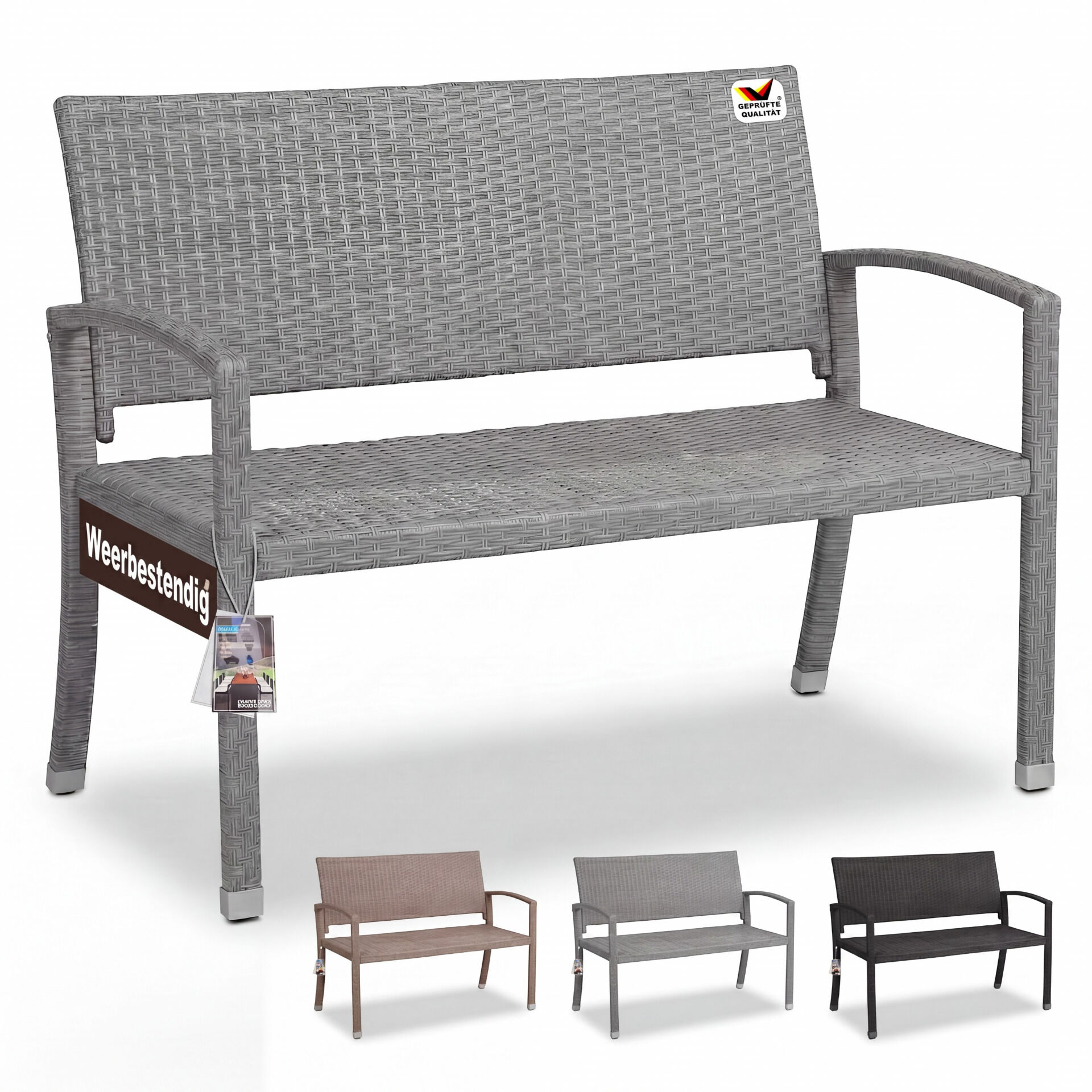 Polyrattan Gartenbank Grau 122x58x87cm