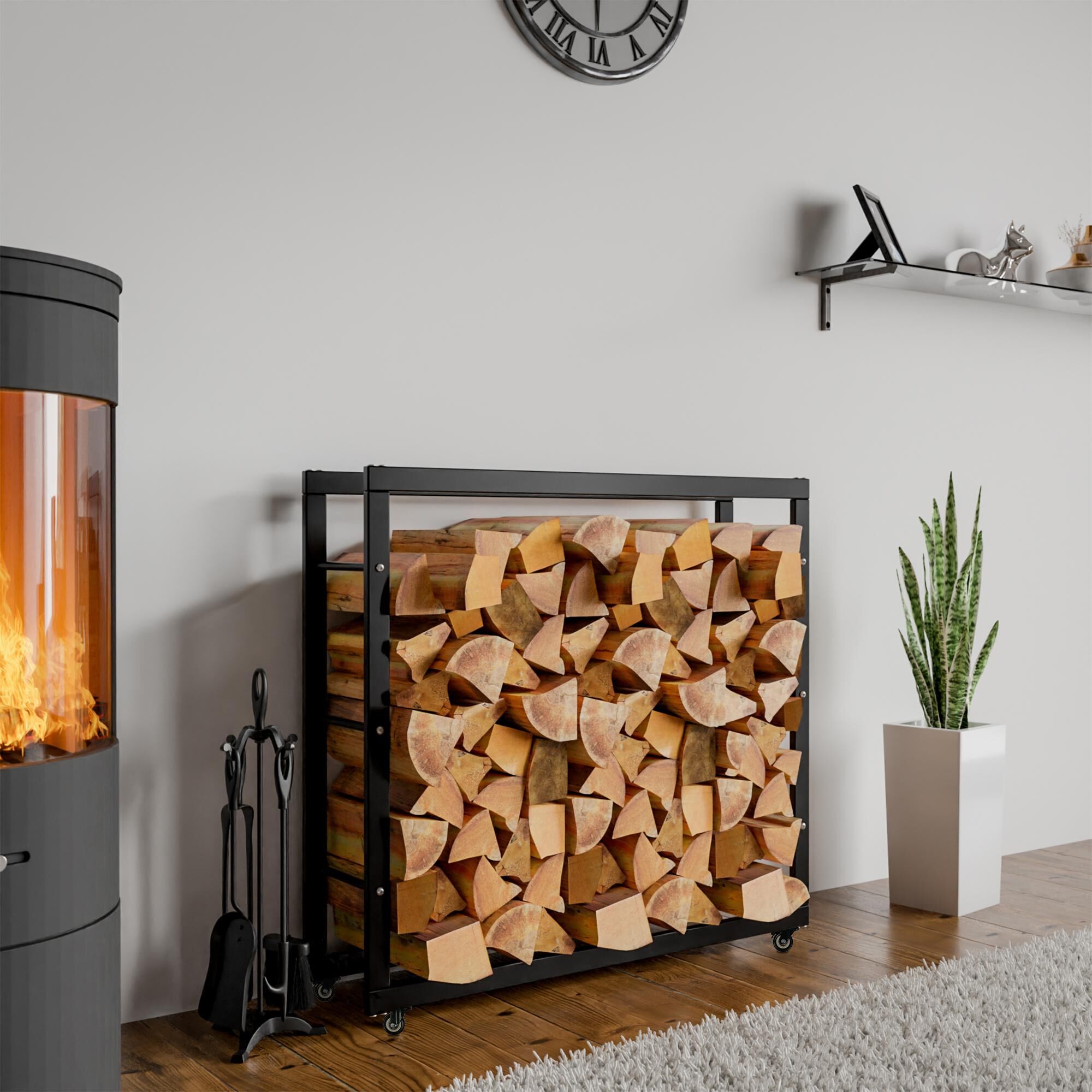 Kaminholzständer Keri mit Rollen 25x100x80, schwarz