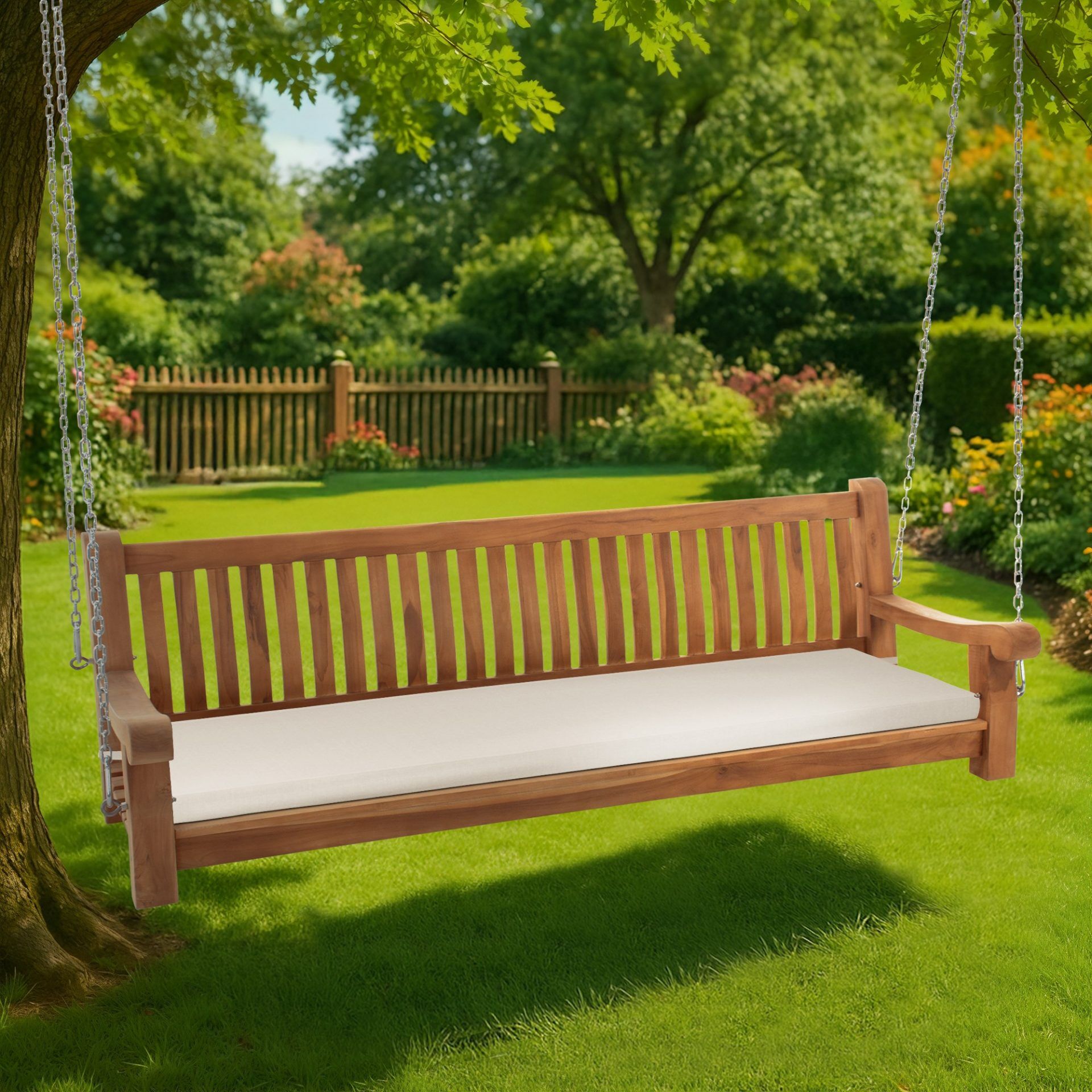 Schaukelbank Joyce mit Sitzkissen 200 cm + teak, creme