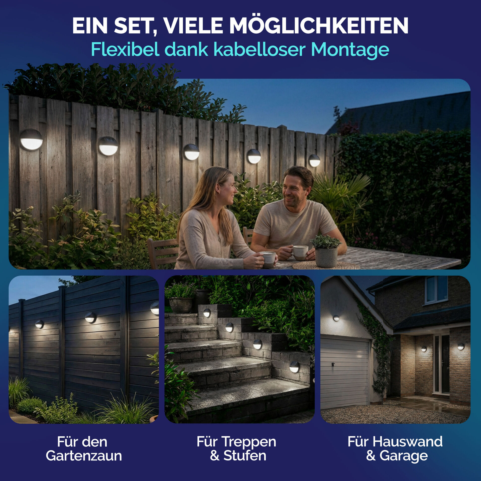 LED Solarwandleuchte 6er-Set Ø11cm